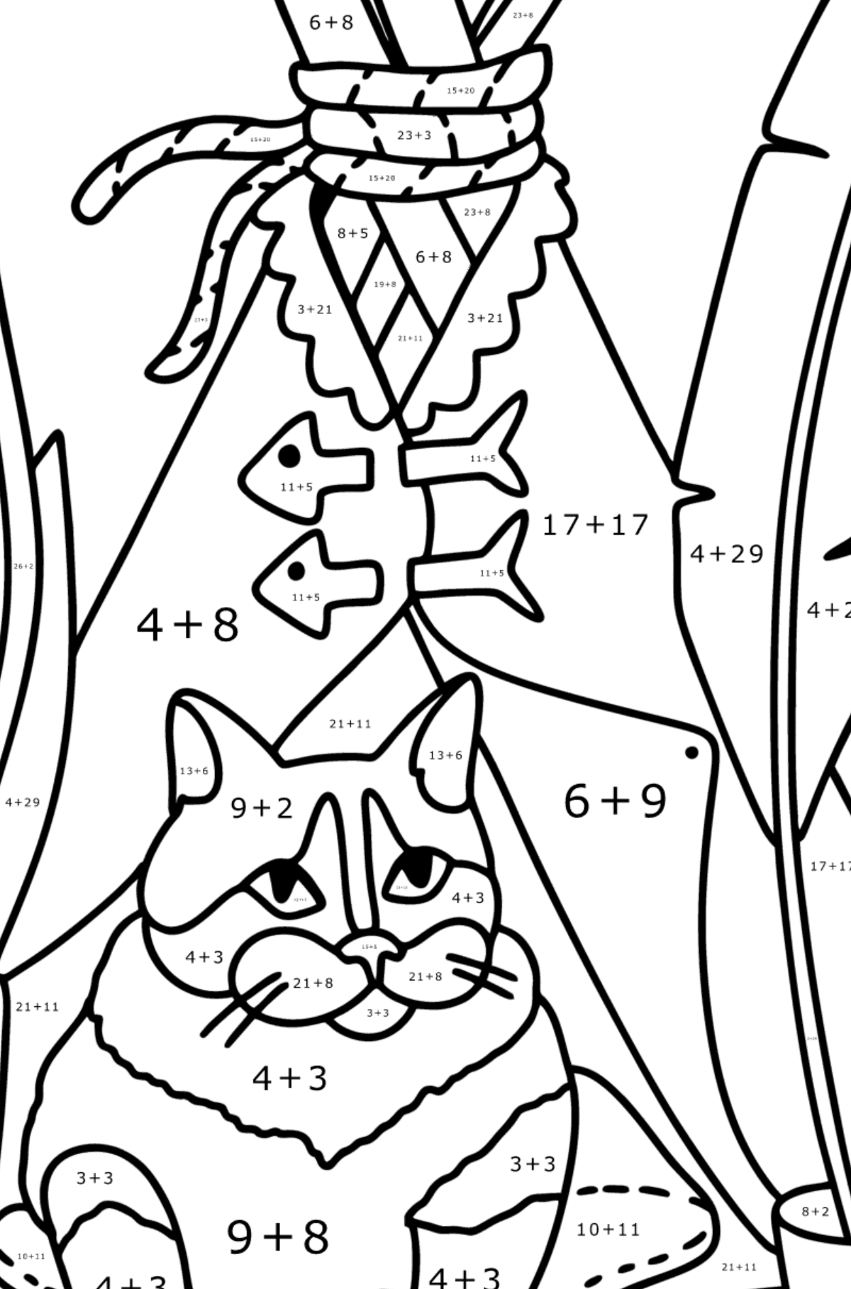 Cat House coloring page - Math Coloring - Addition for Kids