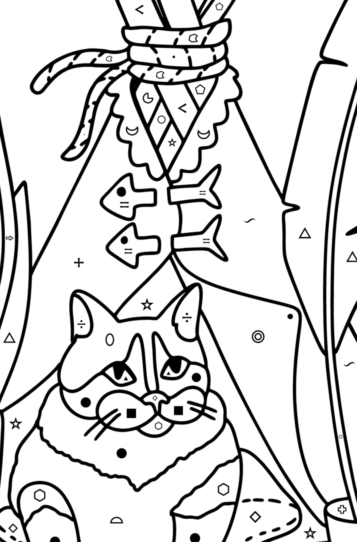 Cat House coloring page - Coloring by Symbols and Geometric Shapes for Kids