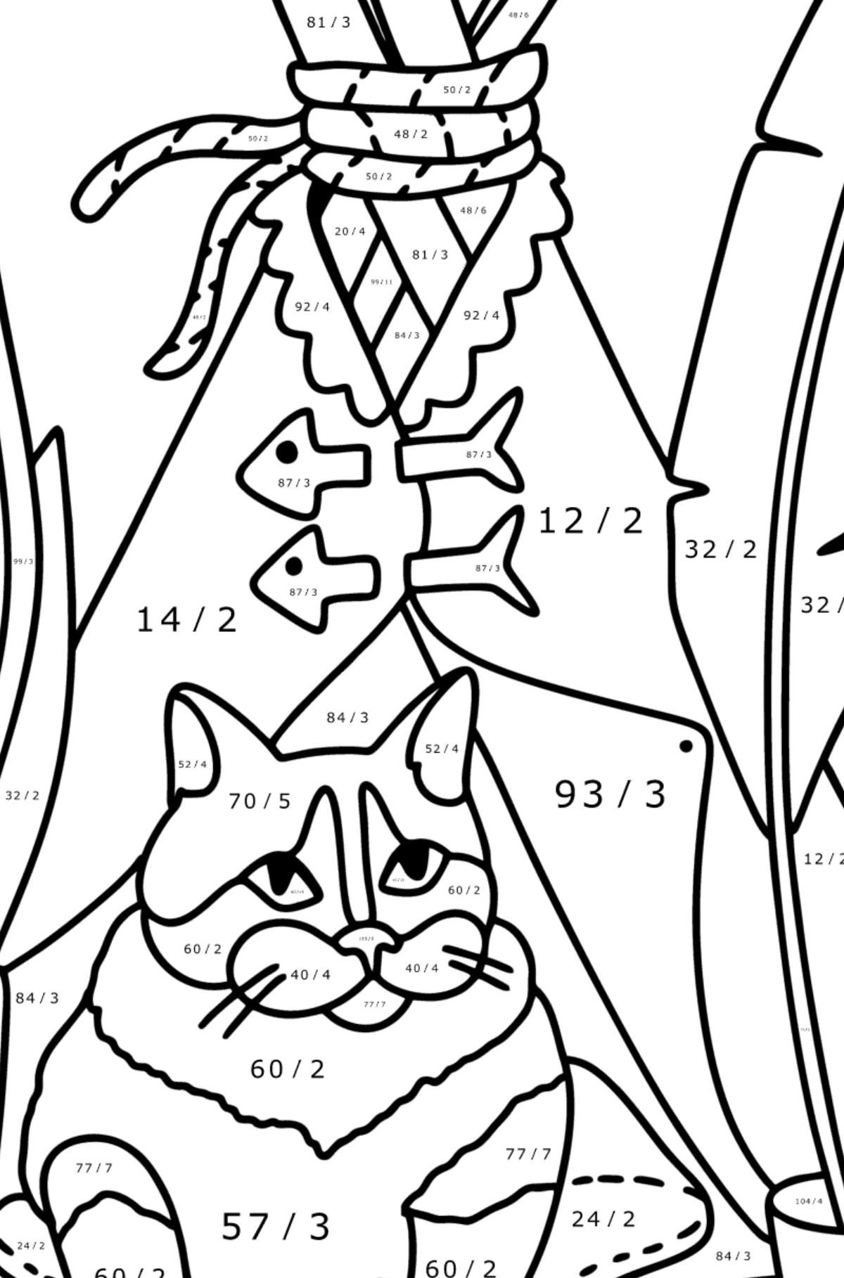 Cat House coloring page - Math Coloring - Division for Kids