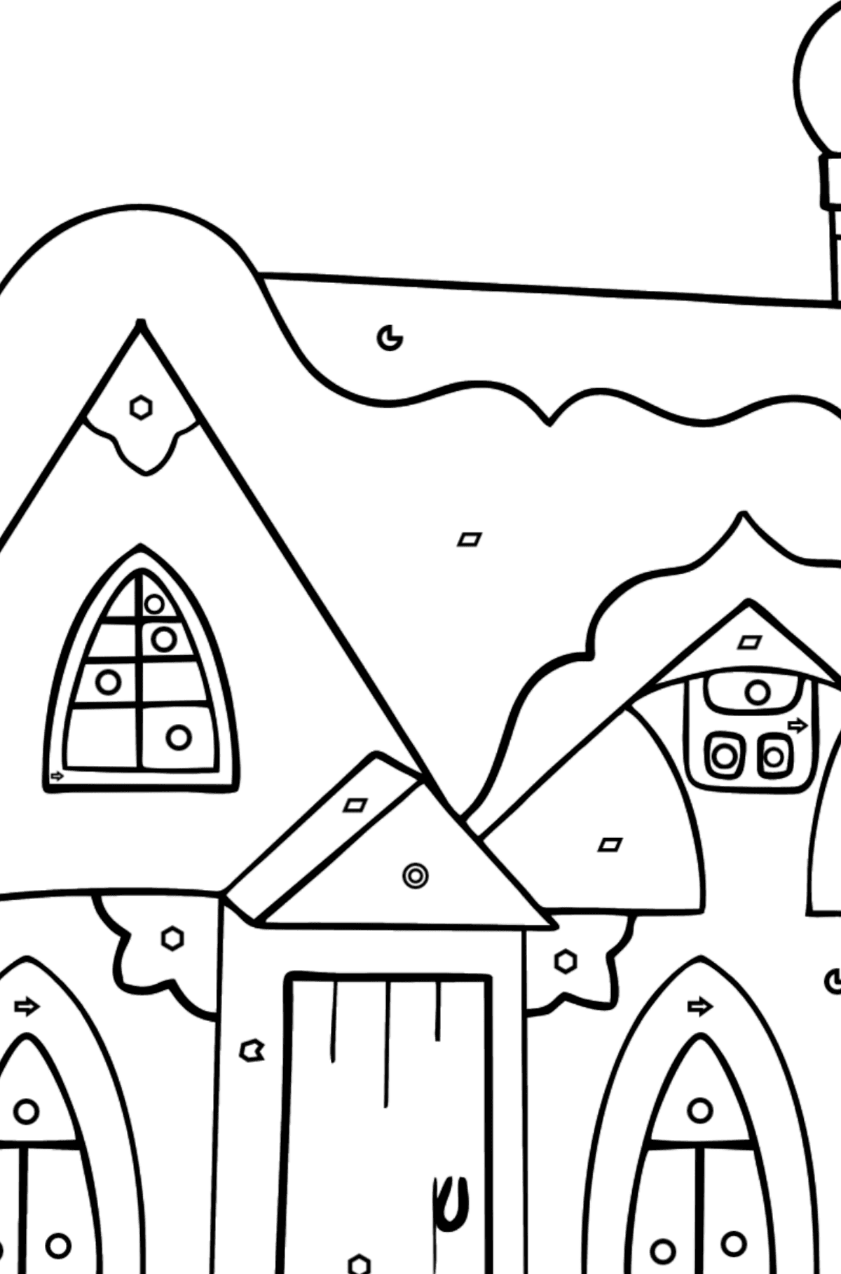 Complex Coloring Page - A Fairytale House - Coloring by Geometric Shapes for Kids