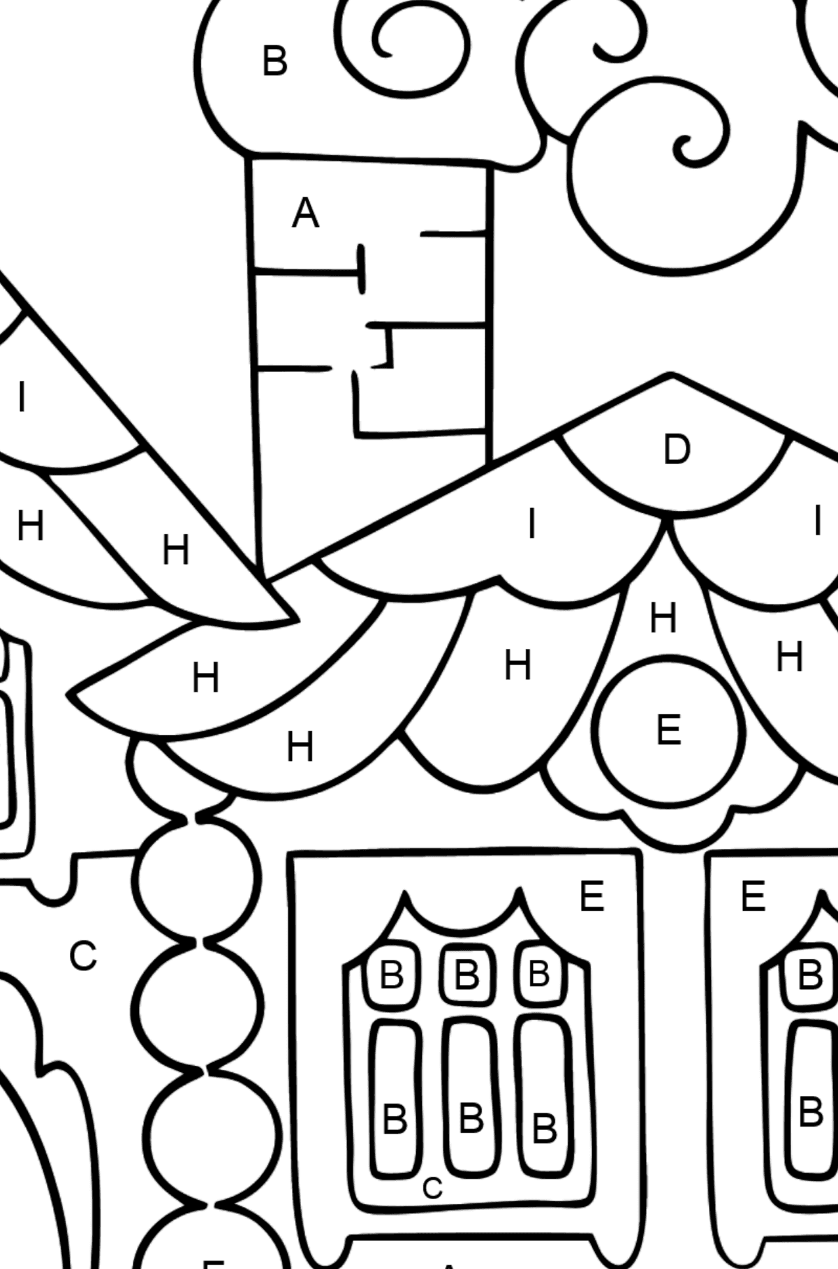 House in the Forest Coloring Page (difficult) - Coloring by Letters for Kids