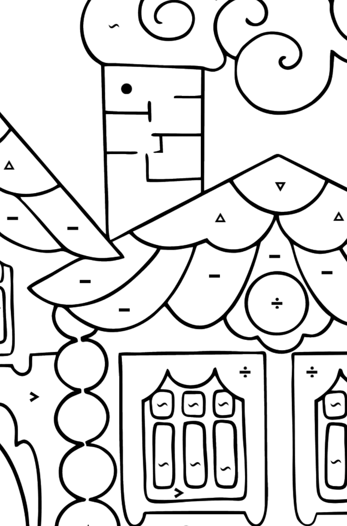House in the Forest Coloring Page (difficult) - Coloring by Symbols for Kids
