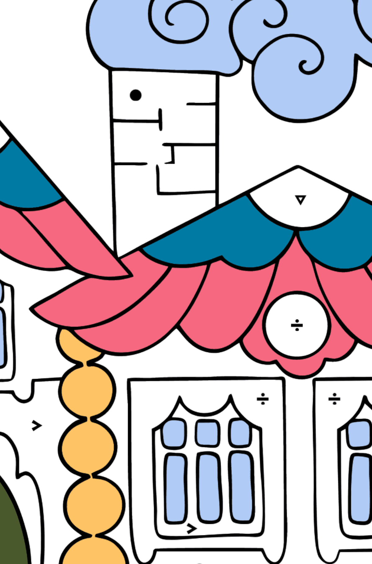 Desenho Casa na floresta para colorir (difícil) - Colorir por Símbolos para Crianças
