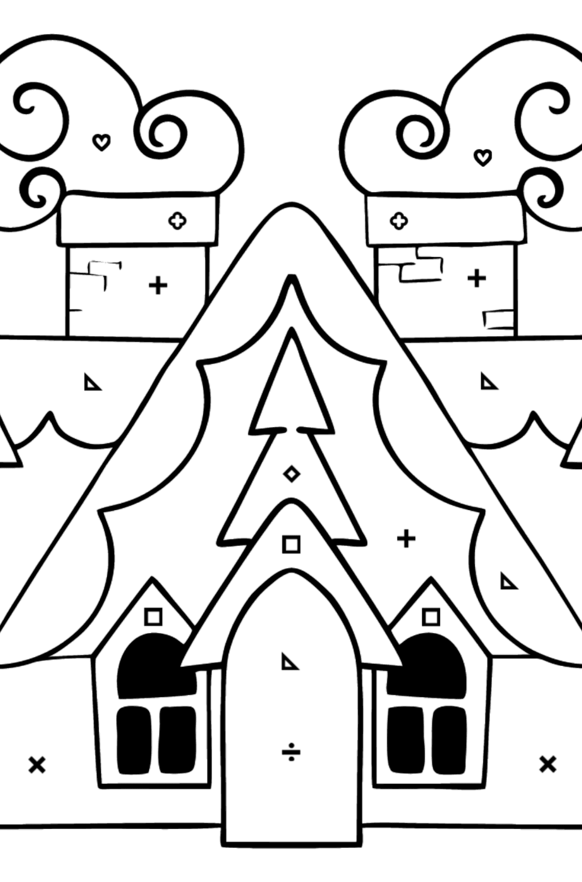 Complex Coloring Page - A Magic House - Coloring by Symbols and Geometric Shapes for Kids