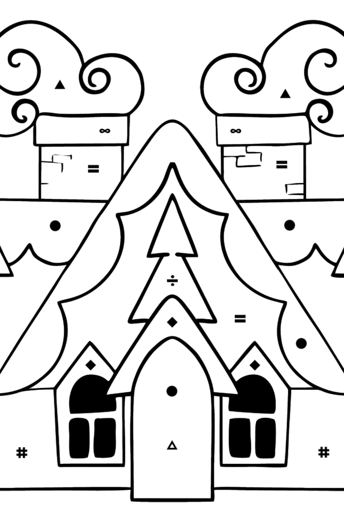 Complex Coloring Page - A Magic House - Coloring by Symbols for Kids