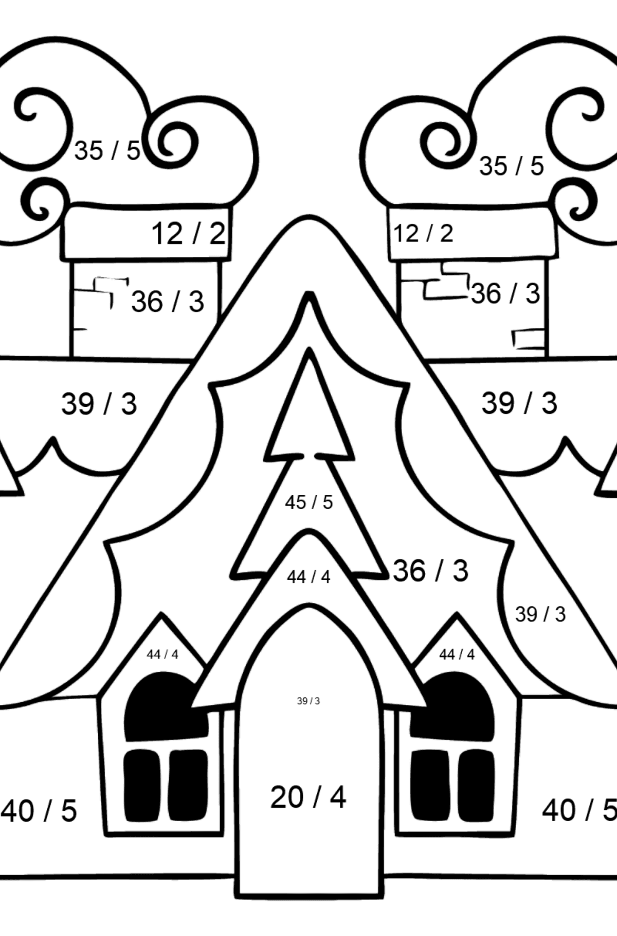Complex Coloring Page - A Magic House - Math Coloring - Division for Kids