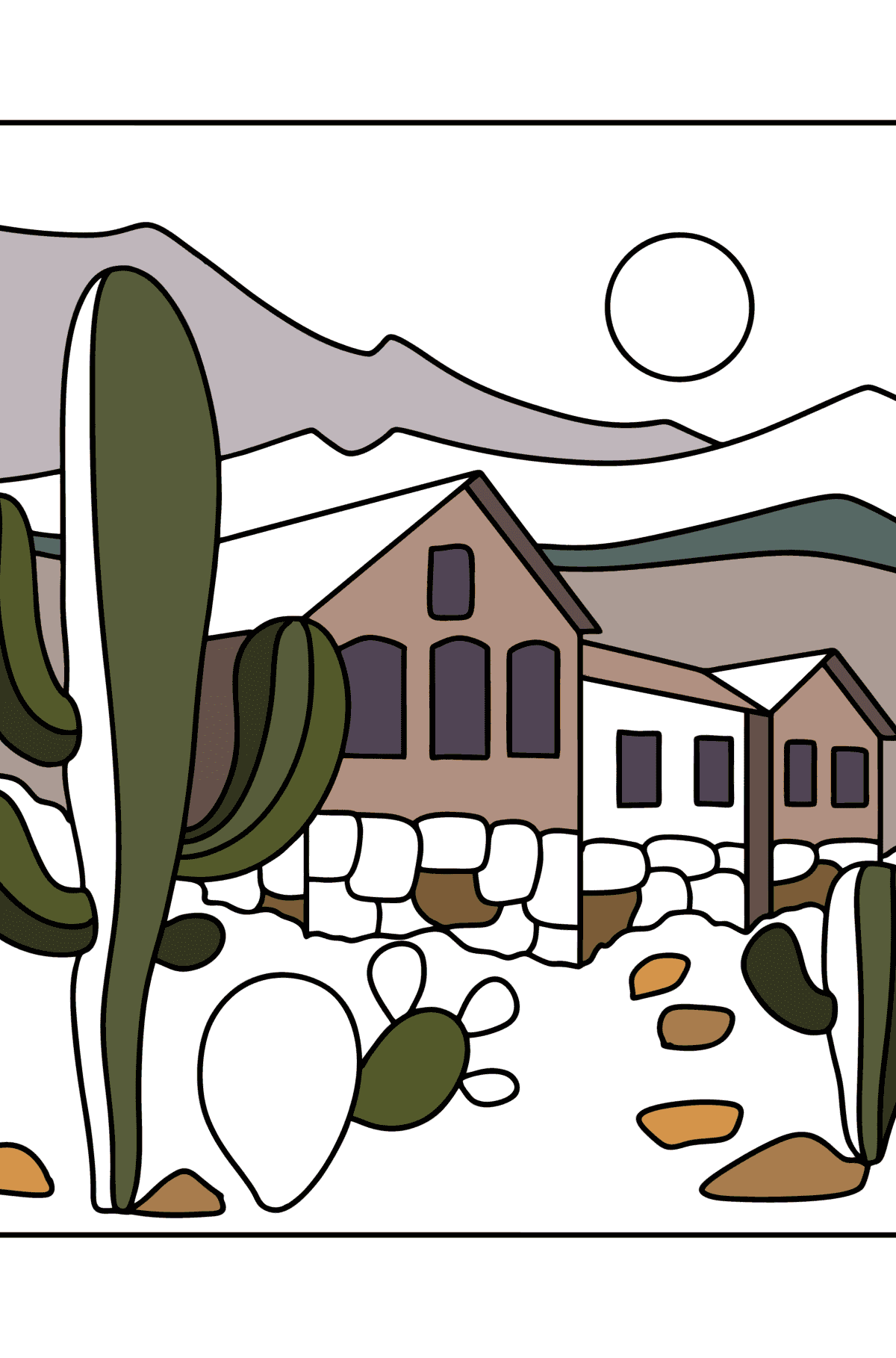 Tegning til fargelegging hytte i ørkenen - Tegninger til fargelegging for barn