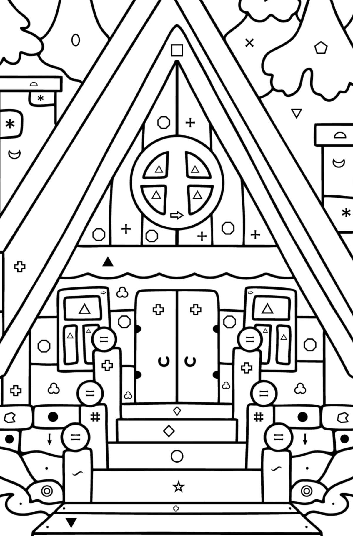 Country House Near The River coloring page - Coloring by Symbols and Geometric Shapes for Kids