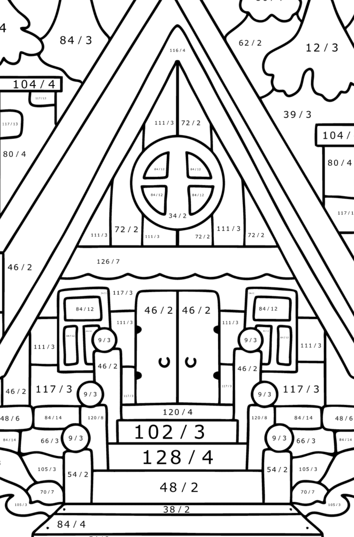 Country House Near The River coloring page - Math Coloring - Division for Kids
