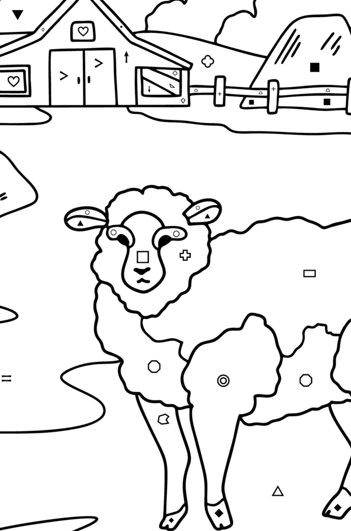 Farm coloring page - Coloring by Symbols and Geometric Shapes for Kids