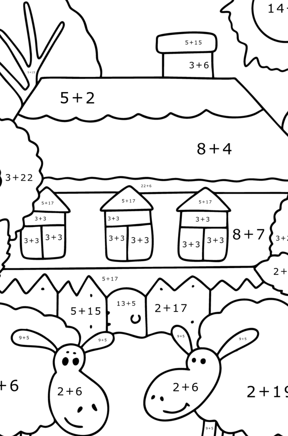 FarmHouse coloring page - Math Coloring - Addition for Kids