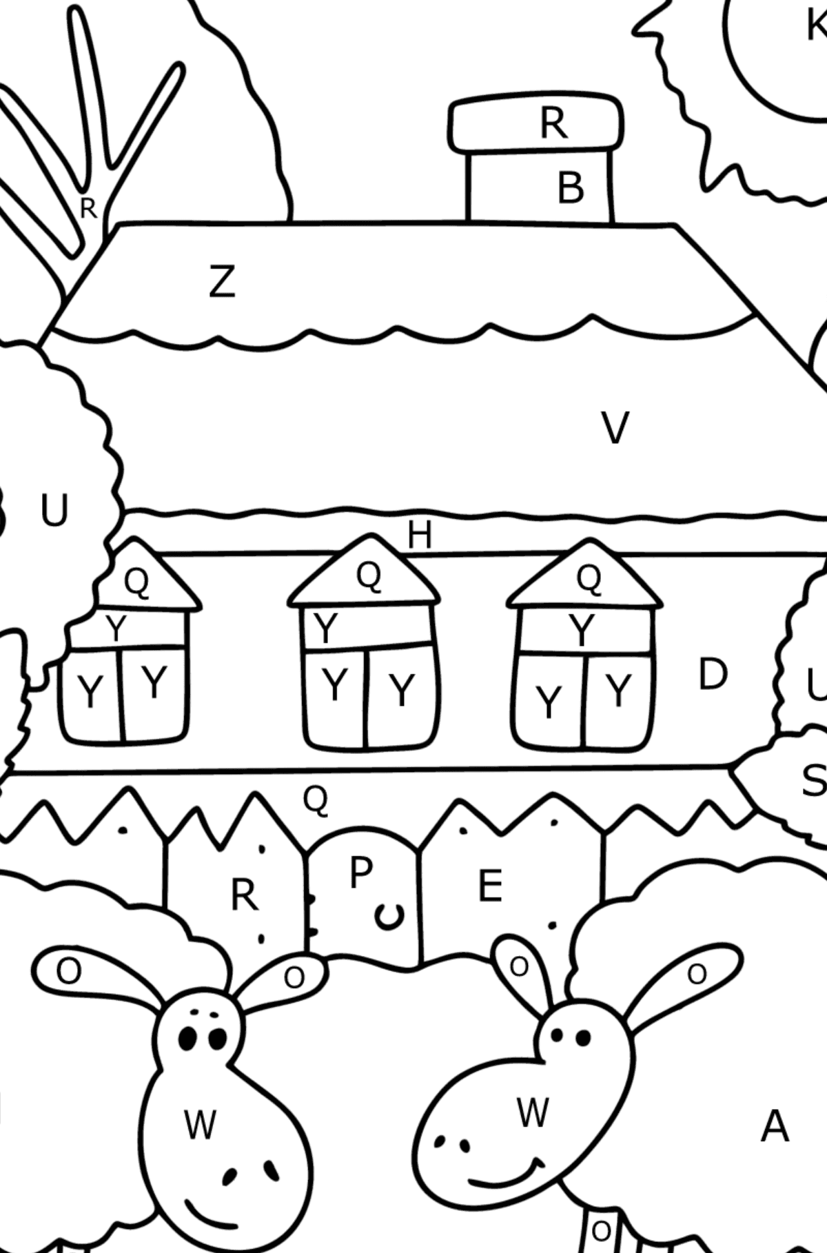 FarmHouse coloring page - Coloring by Letters for Kids