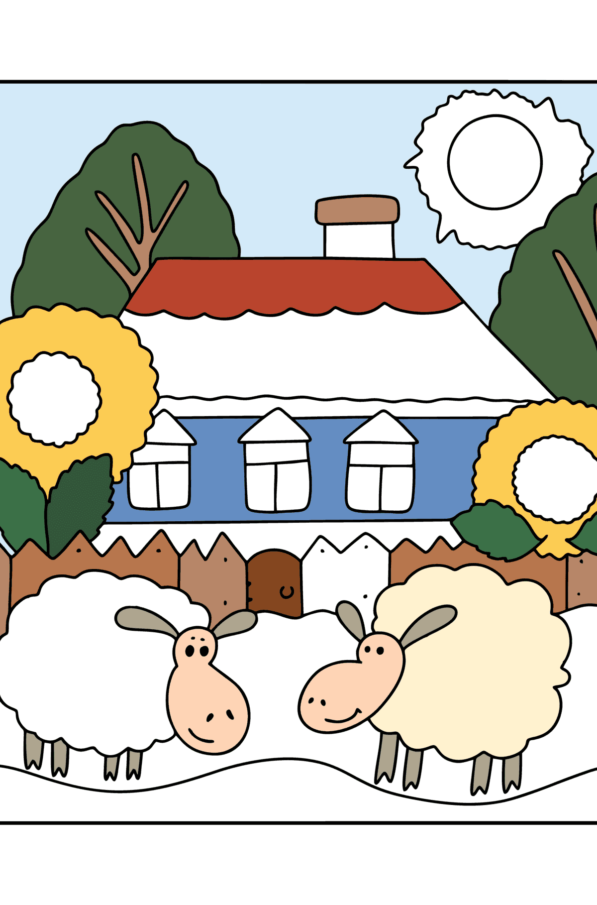 Mewarnai gambar rumah pertanian - Mewarnai gambar untuk anak-anak