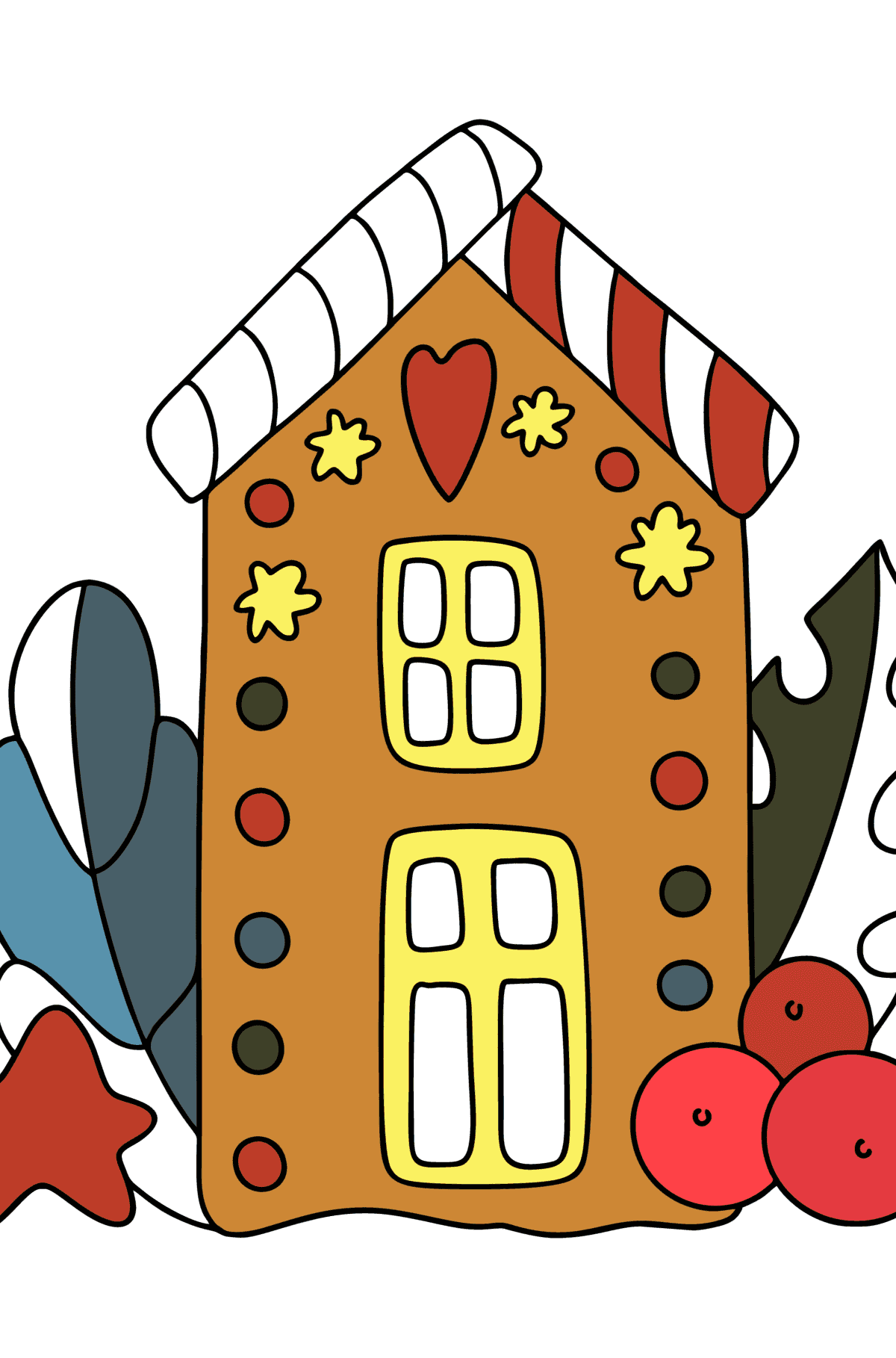 Disegno di Casa di pan di zenzero invernale da colorare - Disegni da colorare per bambini