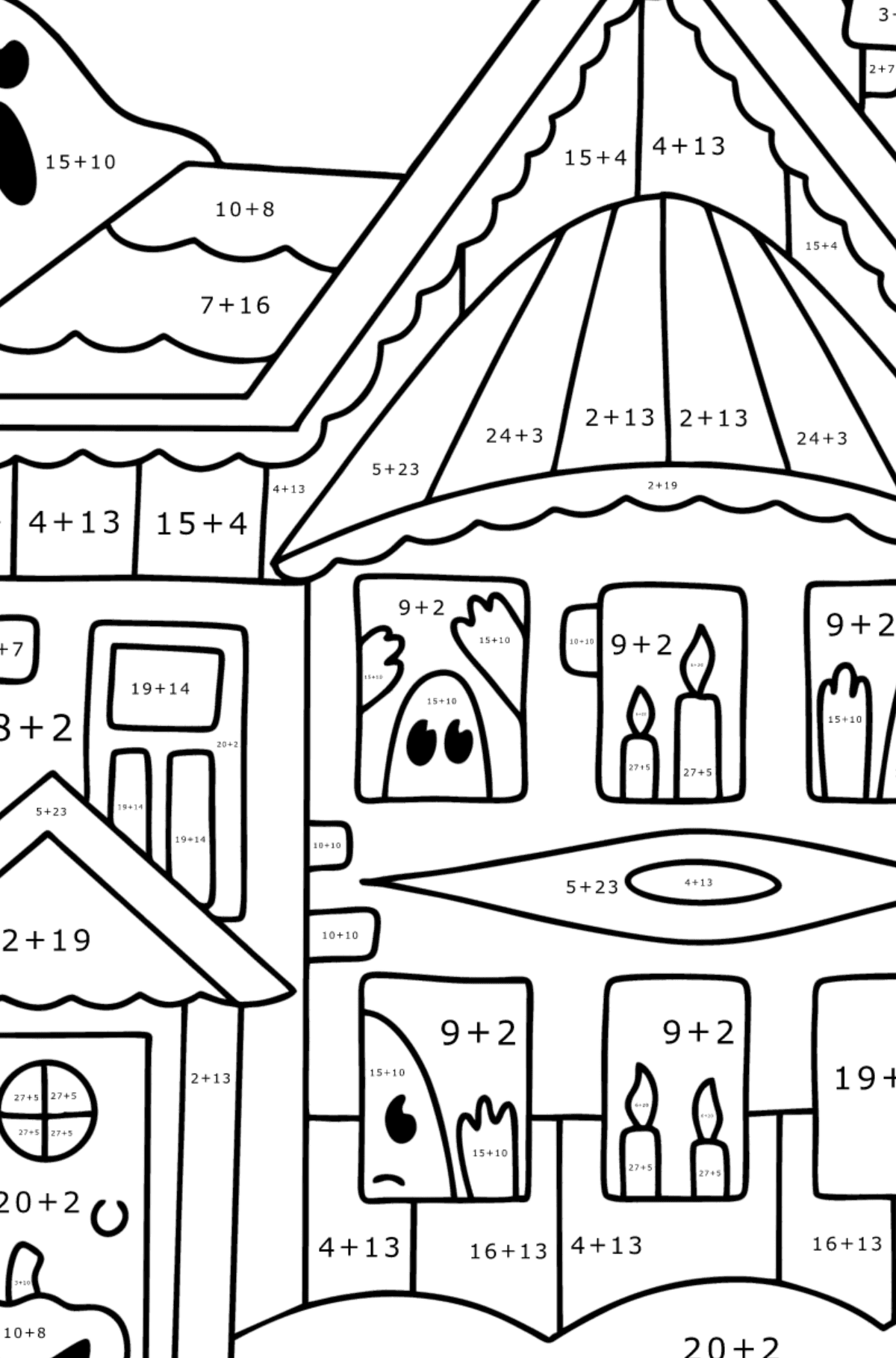 Haunted House coloring page - Math Coloring - Addition for Kids