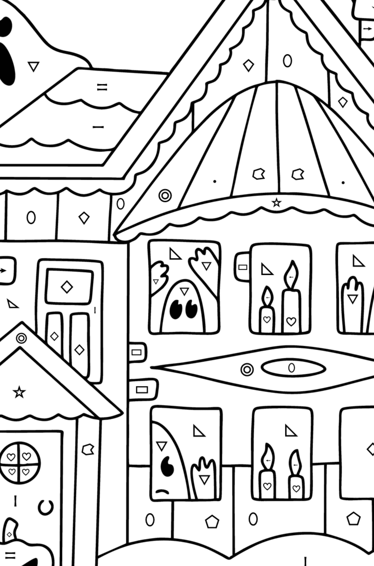 Haunted House coloring page - Coloring by Symbols and Geometric Shapes for Kids