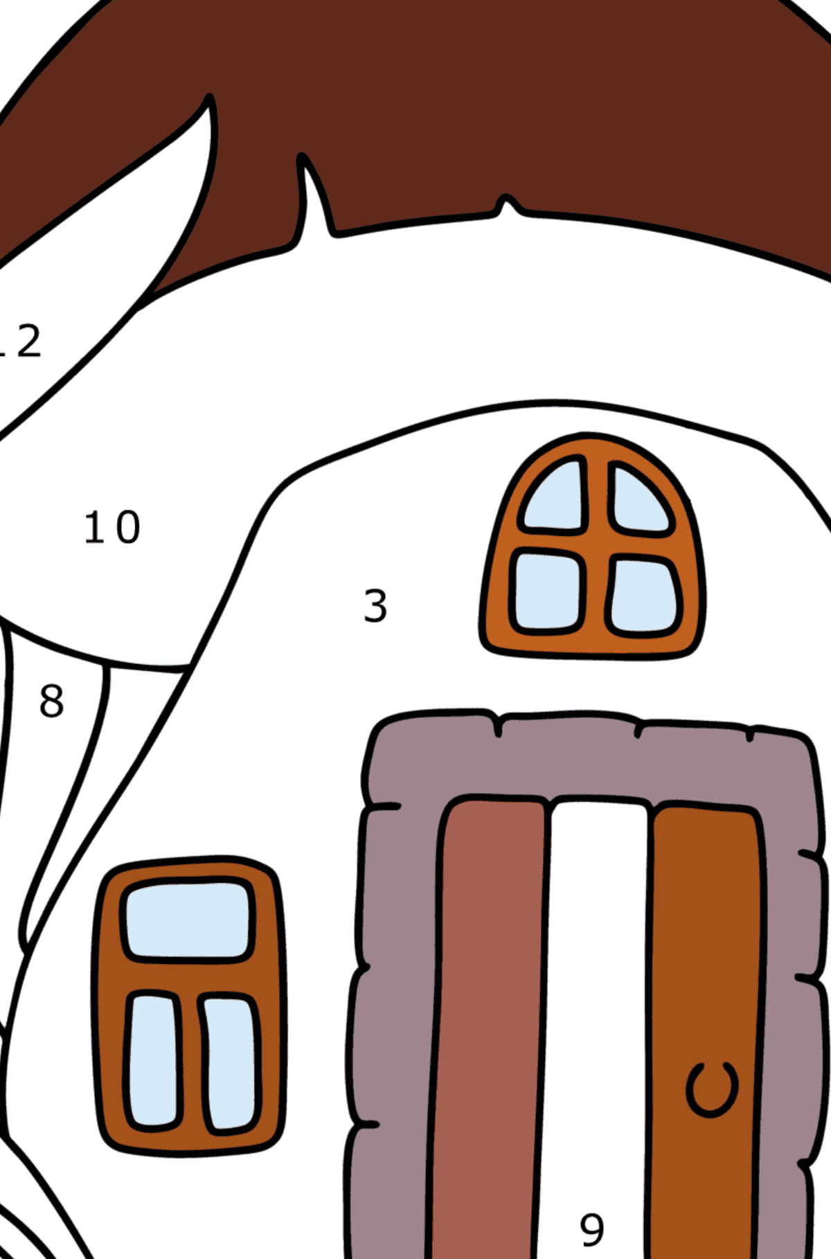 Ausmalbild Hauspilz - Malen nach Zahlen für Kinder