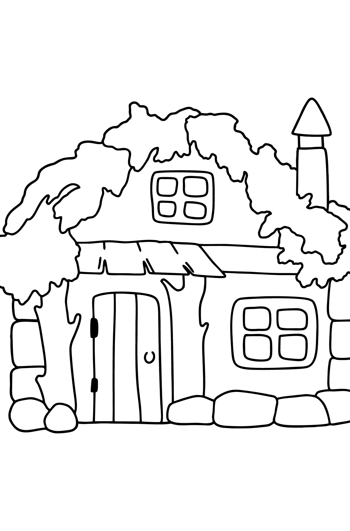 Tegning til farvning hytte - Tegninger til farvelægning for børn