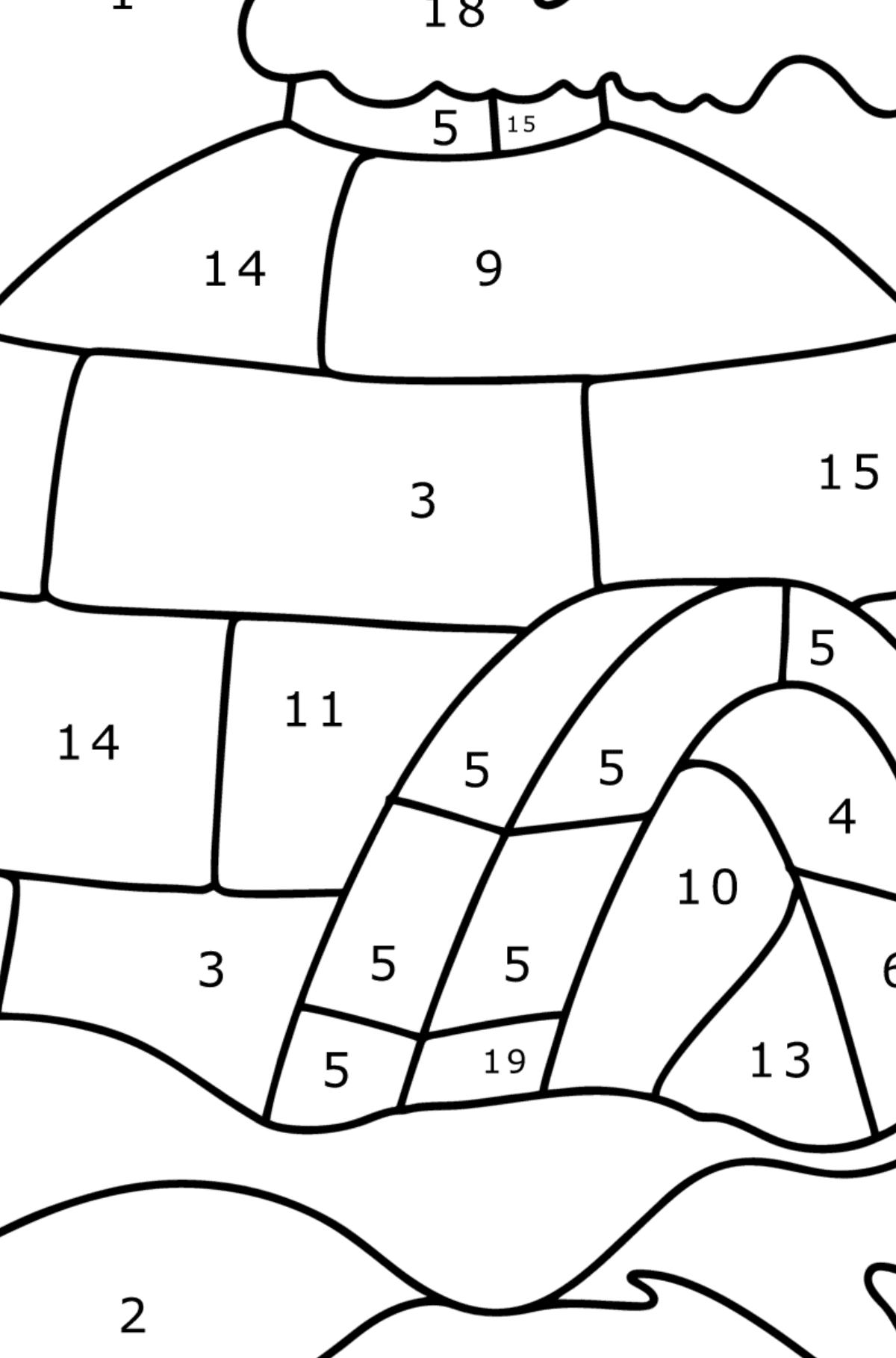 Igloo ice House coloring page - Coloring by Numbers for Kids