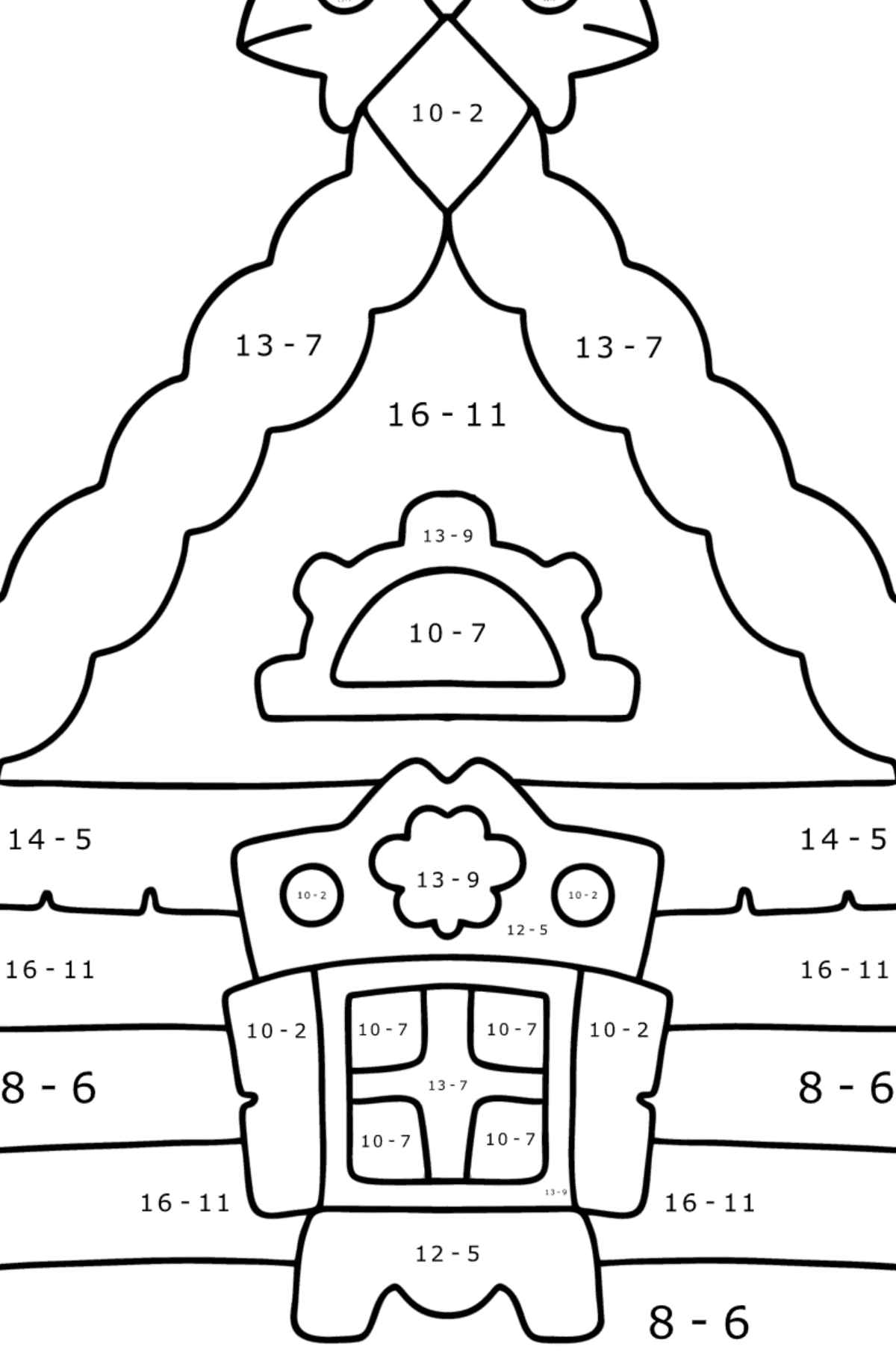 Log Cabin coloring page - Math Coloring - Subtraction for Kids