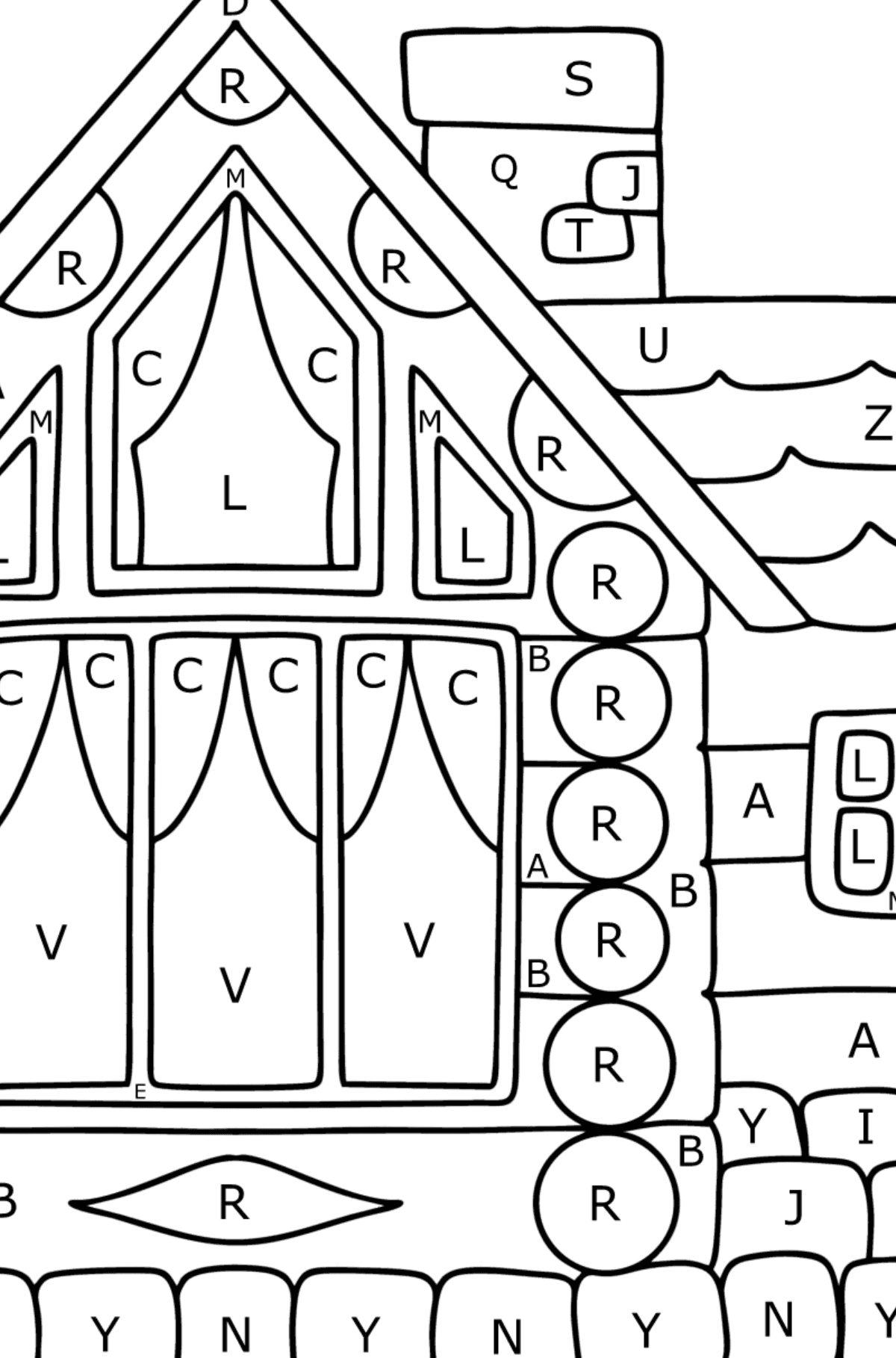 Log Cabin in Wood coloring page - Coloring by Letters for Kids