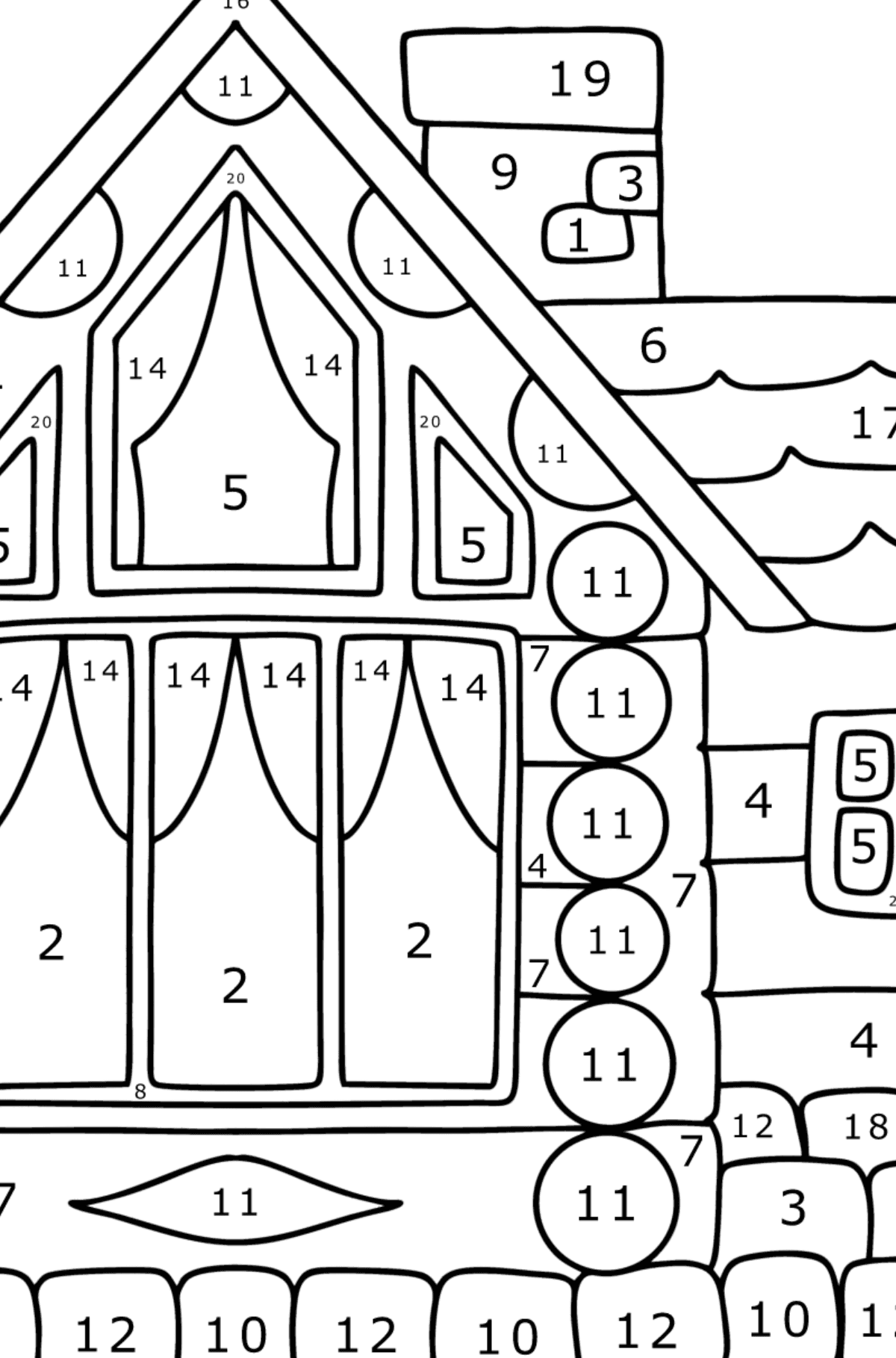 Log Cabin in Wood coloring page - Coloring by Numbers for Kids