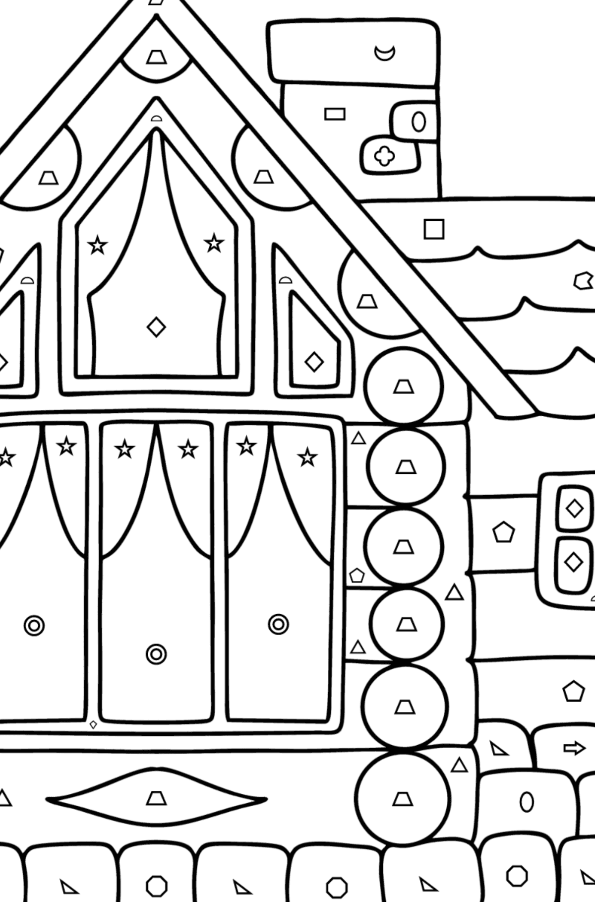 Log Cabin in Wood coloring page - Coloring by Geometric Shapes for Kids
