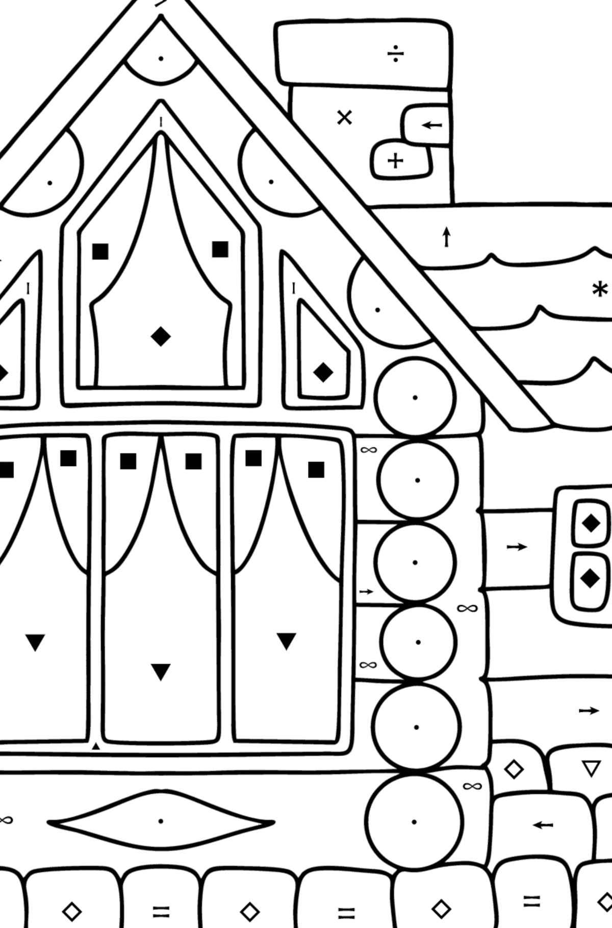 Log Cabin in Wood coloring page - Coloring by Symbols for Kids