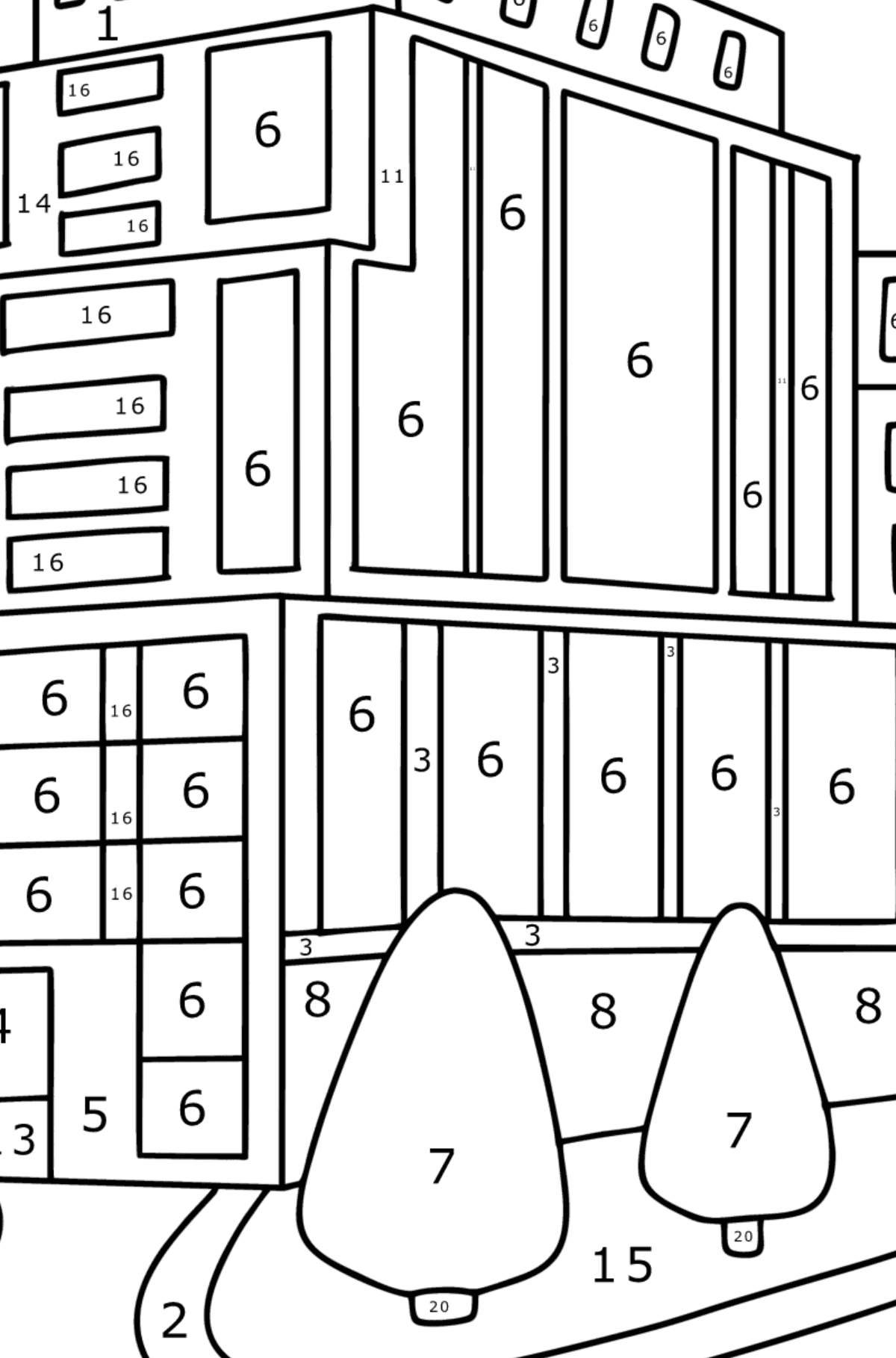 Modern Houses coloring page - Coloring by Numbers for Kids