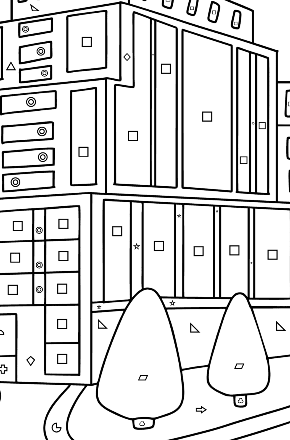 Modern Houses coloring page - Coloring by Geometric Shapes for Kids