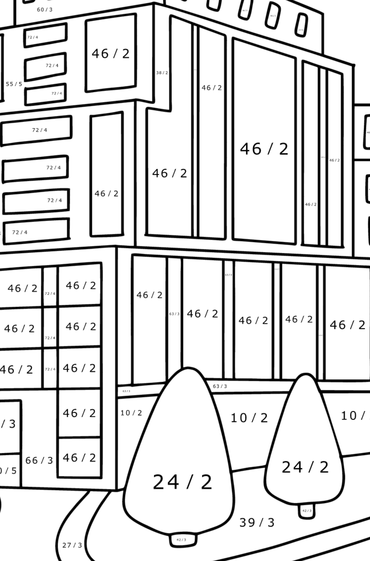 Modern Houses coloring page - Math Coloring - Division for Kids