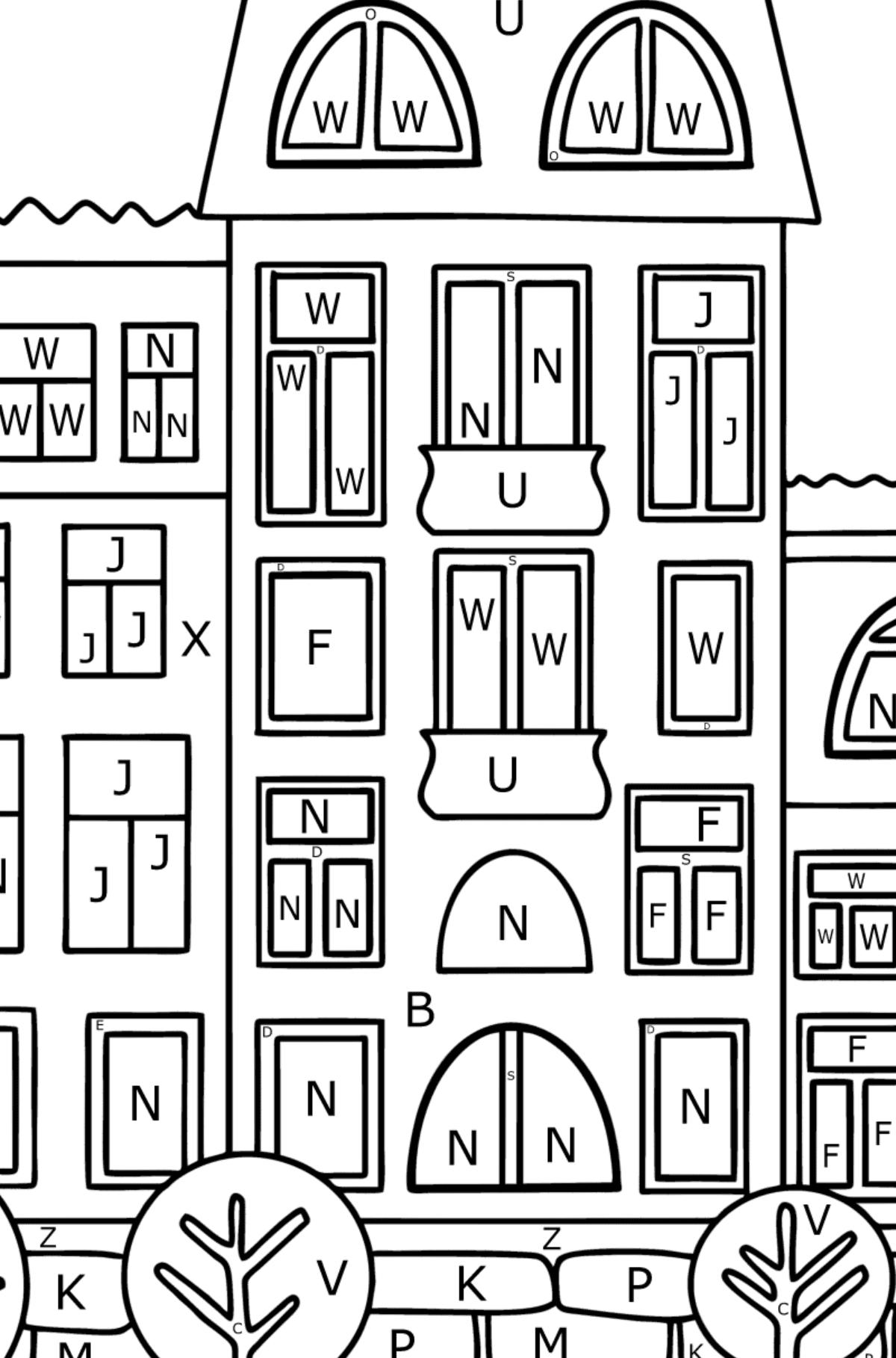 Multi-storey building coloring page - Coloring by Letters for Kids