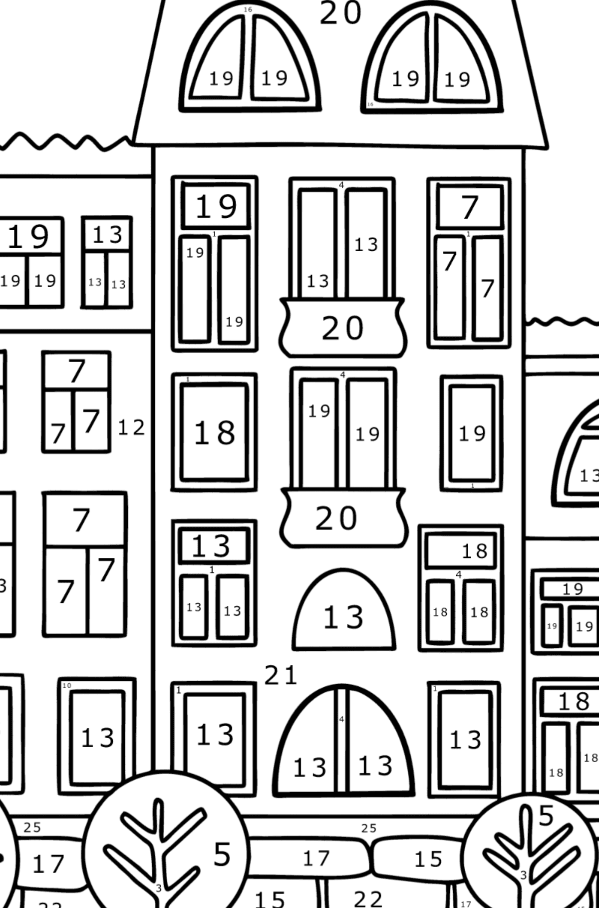 Multi-storey building coloring page - Coloring by Numbers for Kids
