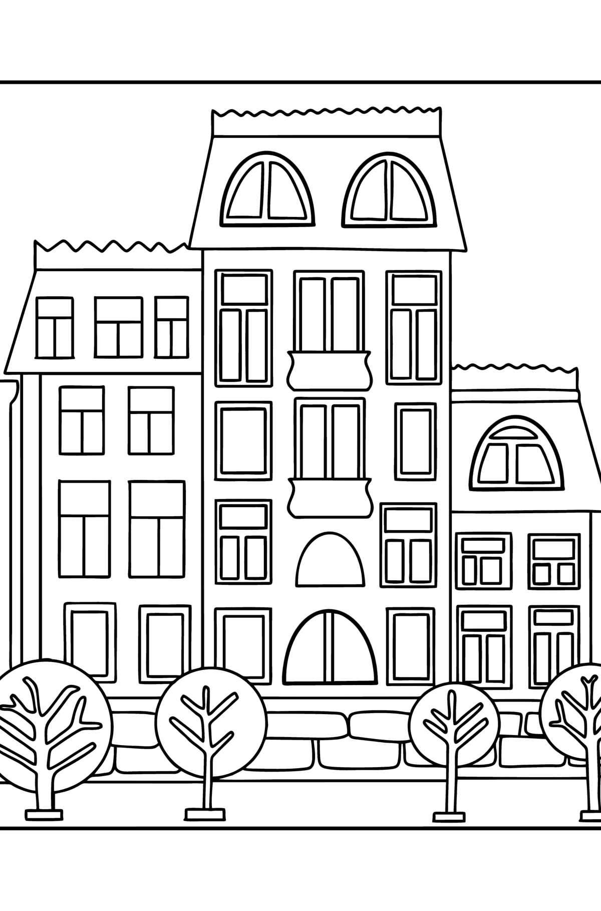 Desen de colorat clădire cu mai multe etaje - Desene de colorat pentru copii