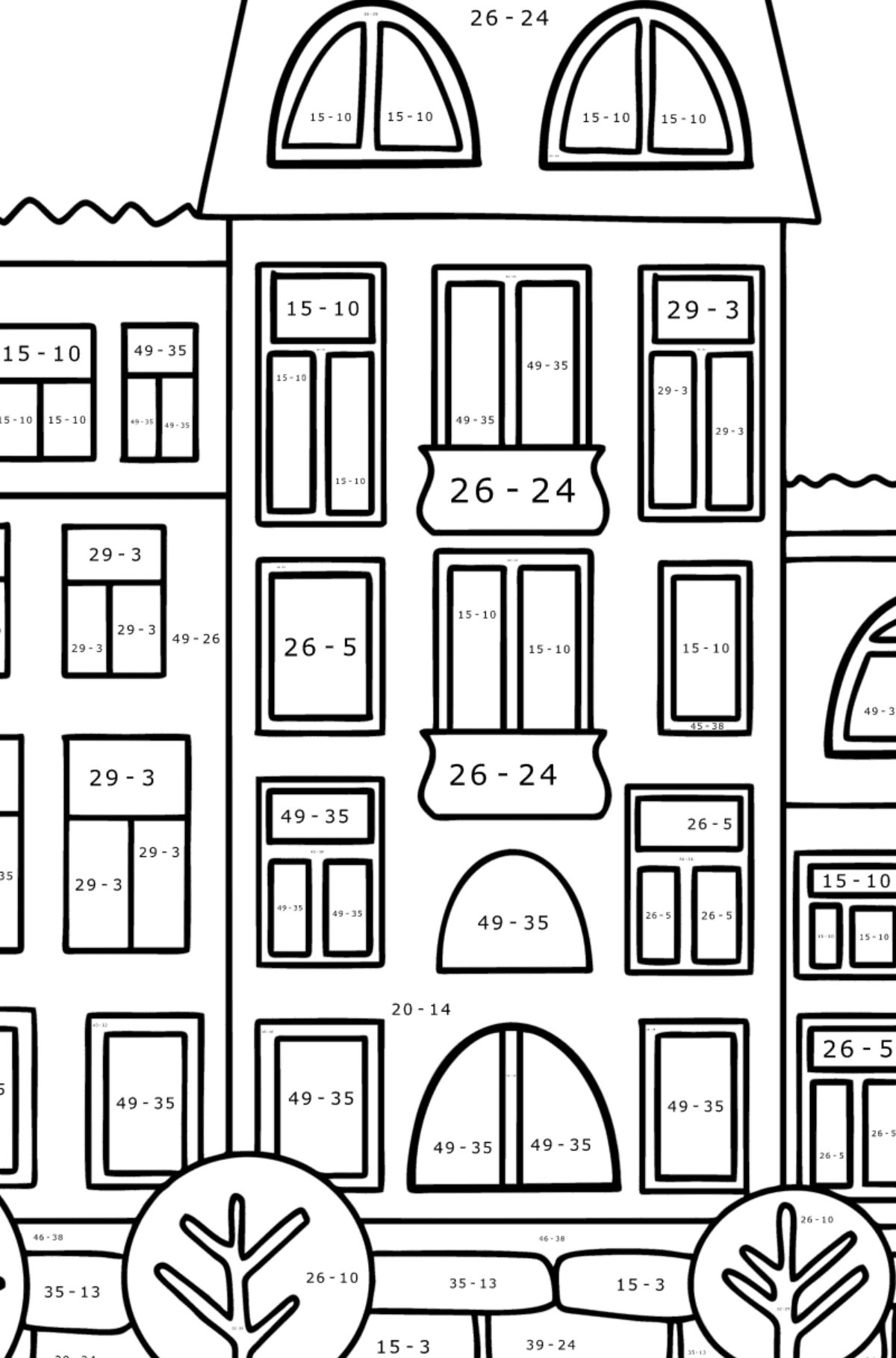 Multi-storey building coloring page - Math Coloring - Subtraction for Kids