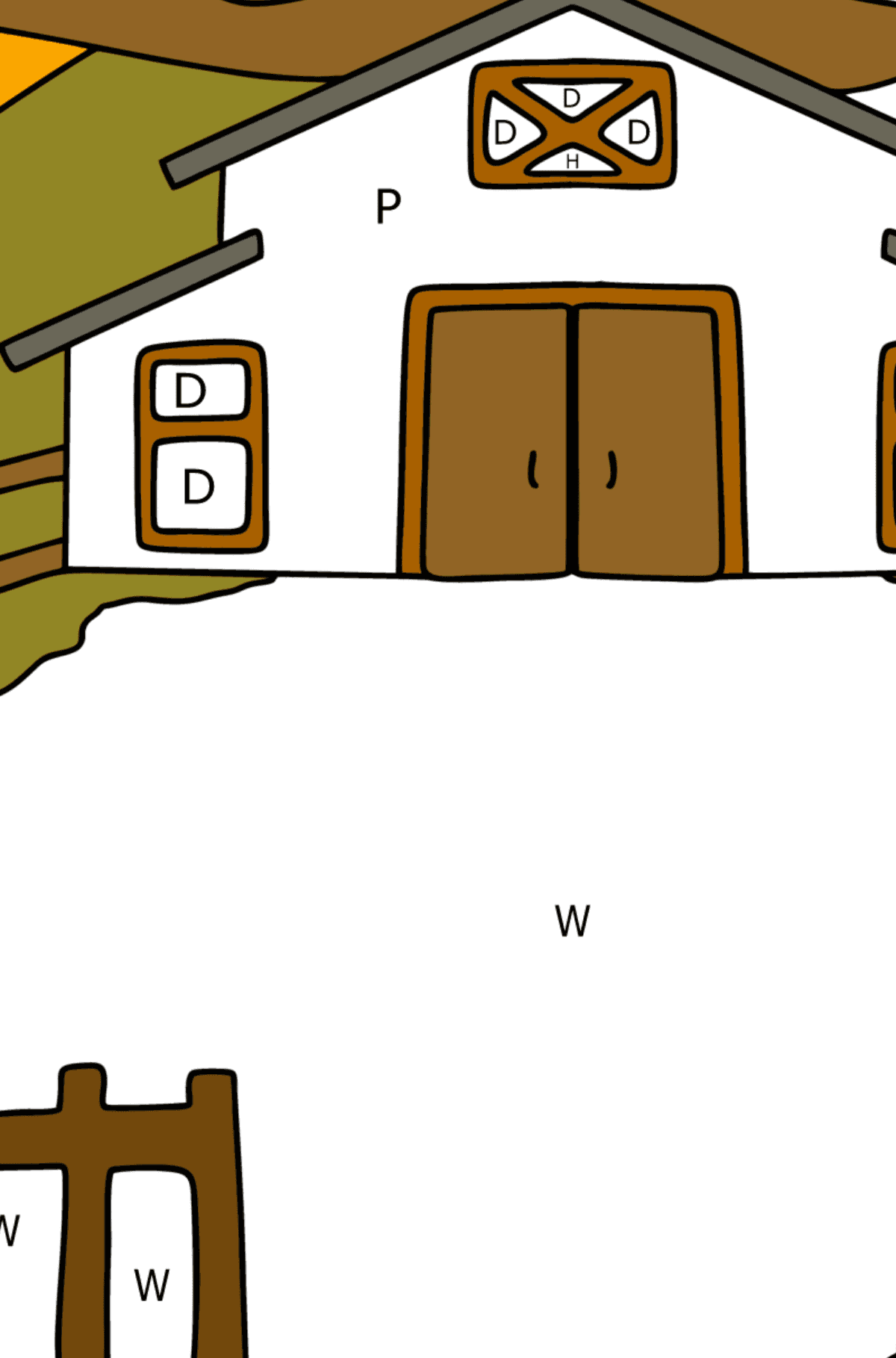 Dibujo de Rancho y el campo para colorear - Colorear por Letras para Niños