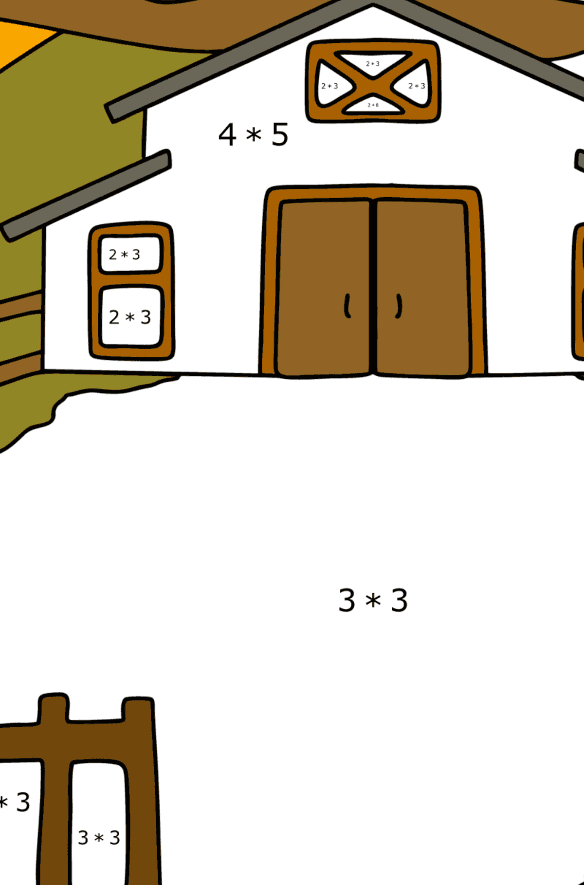 Ausmalbild Ranch und Feld - Mathe Ausmalbilder - Multiplikation für Kinder
