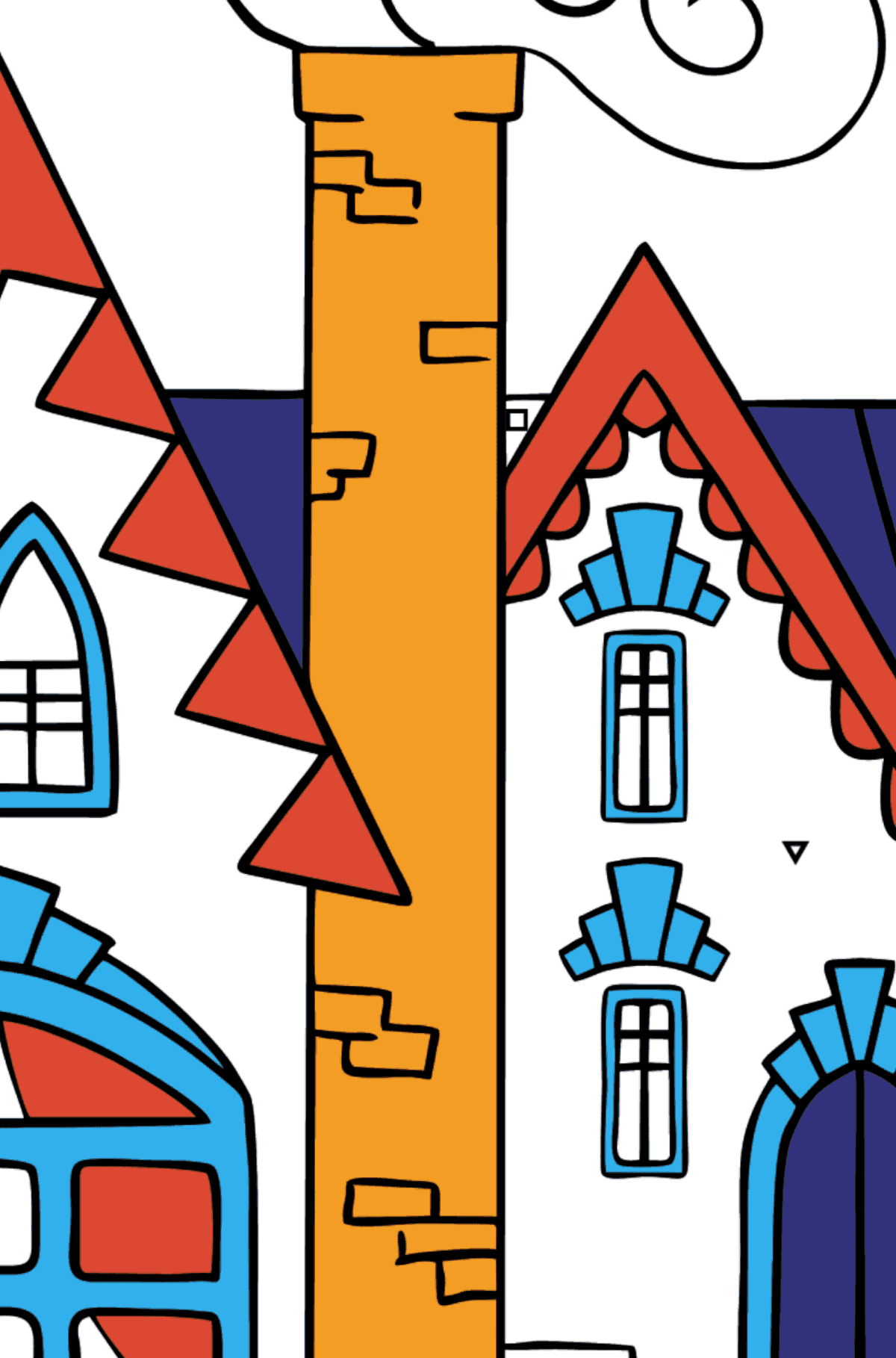 Charming House Coloring Page (Easy) - Coloring by Symbols for Kids
