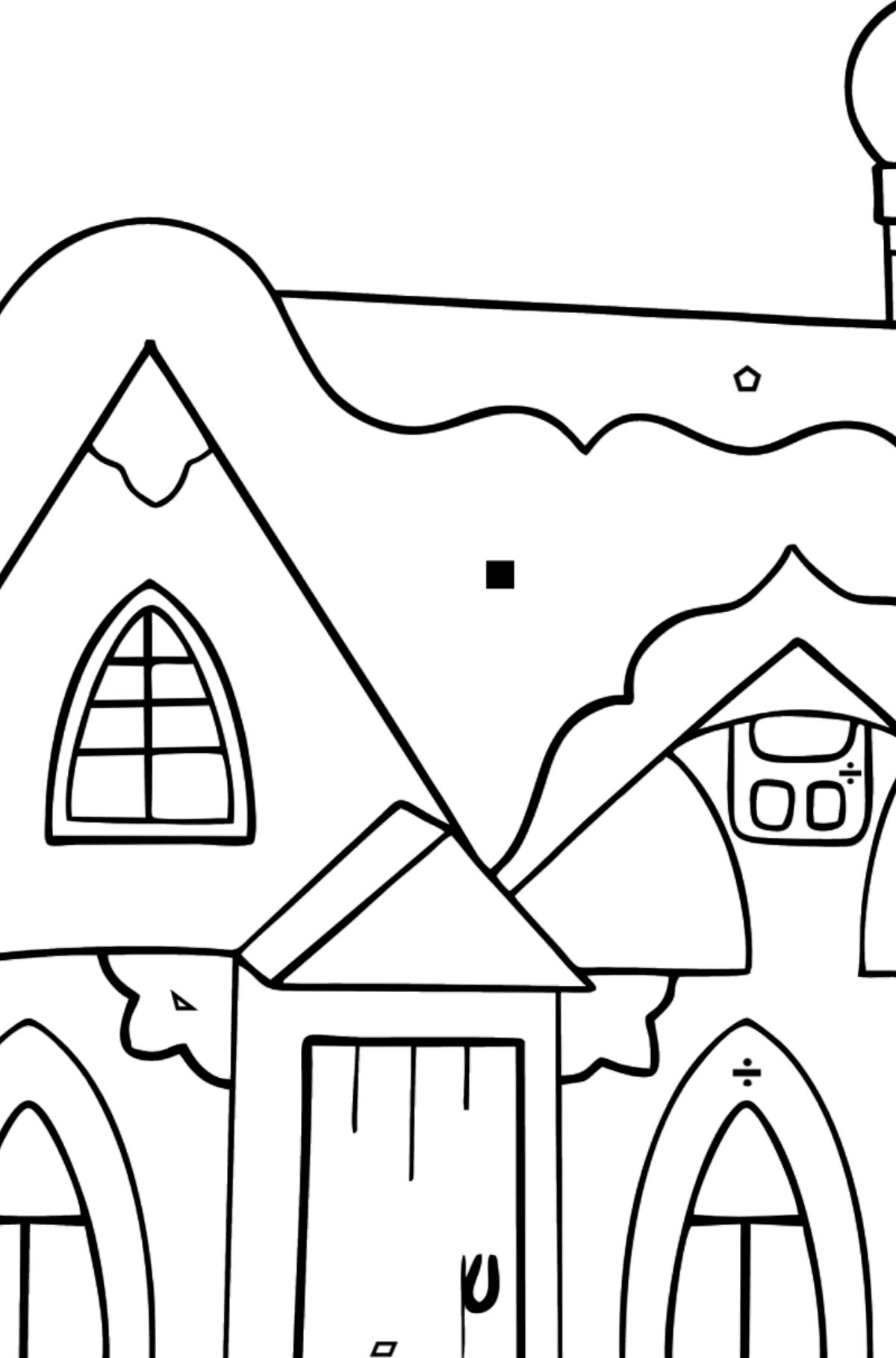 Tegning til fargelegging eventyrhus (enkelt) - Fargelegge etter symboler og geometriske former for barn