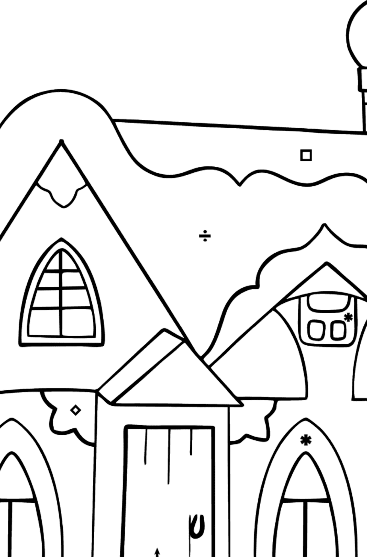 Tegning til fargelegging eventyrhus (enkelt) - Fargelegge etter symboler for barn
