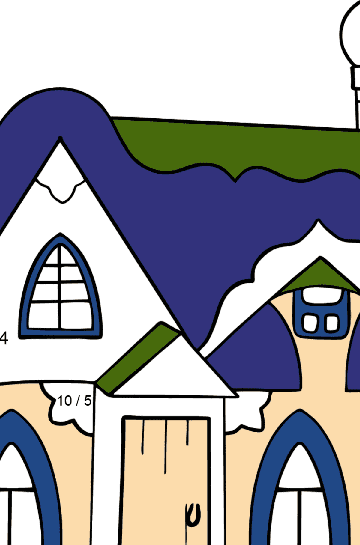 Fairytale House Coloring Page (Easy) - Math Coloring - Division for Kids