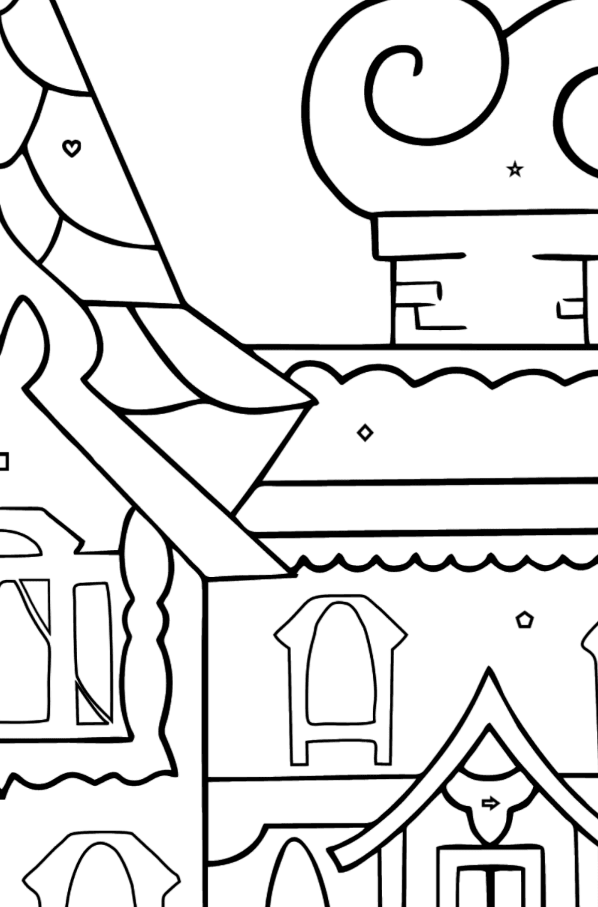 Piękny dom kolorowanka (łatwe) - Kolorowanie według figur geometrycznych dla dzieci