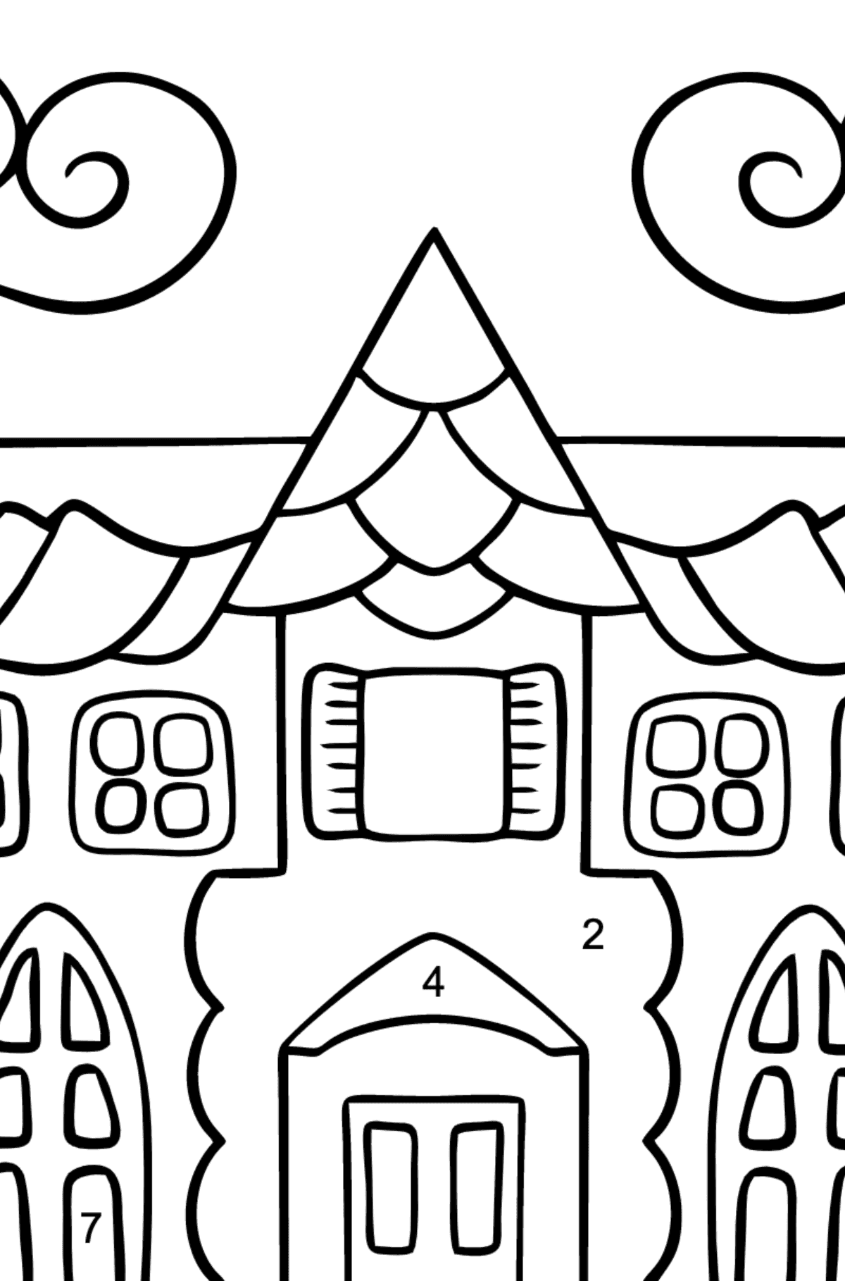 Simple Coloring Page - A House in an Enchanted Kingdom for Children  - Color by Number