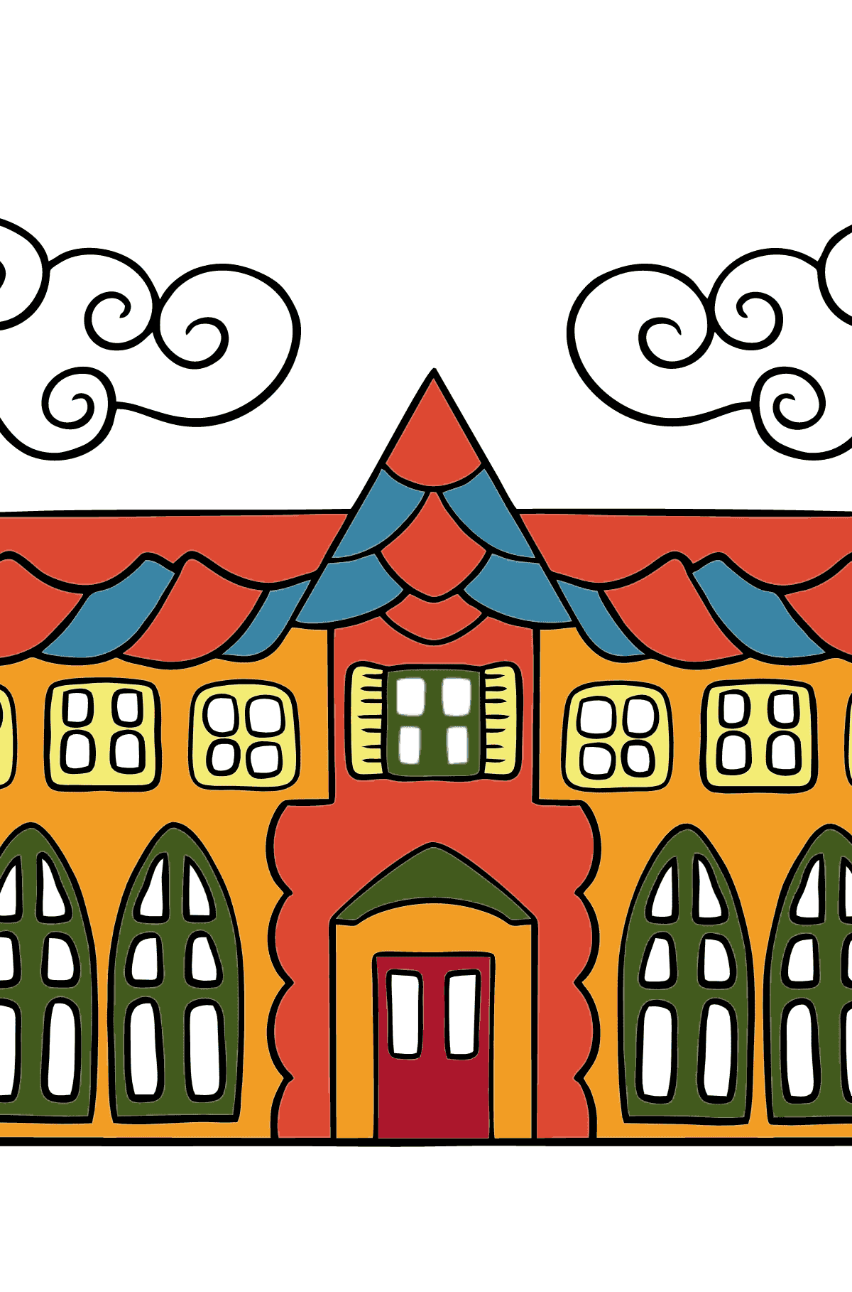 Dibujo para Colorear Casa en Reino Encantado (fácil) - Dibujos para Colorear para Niños