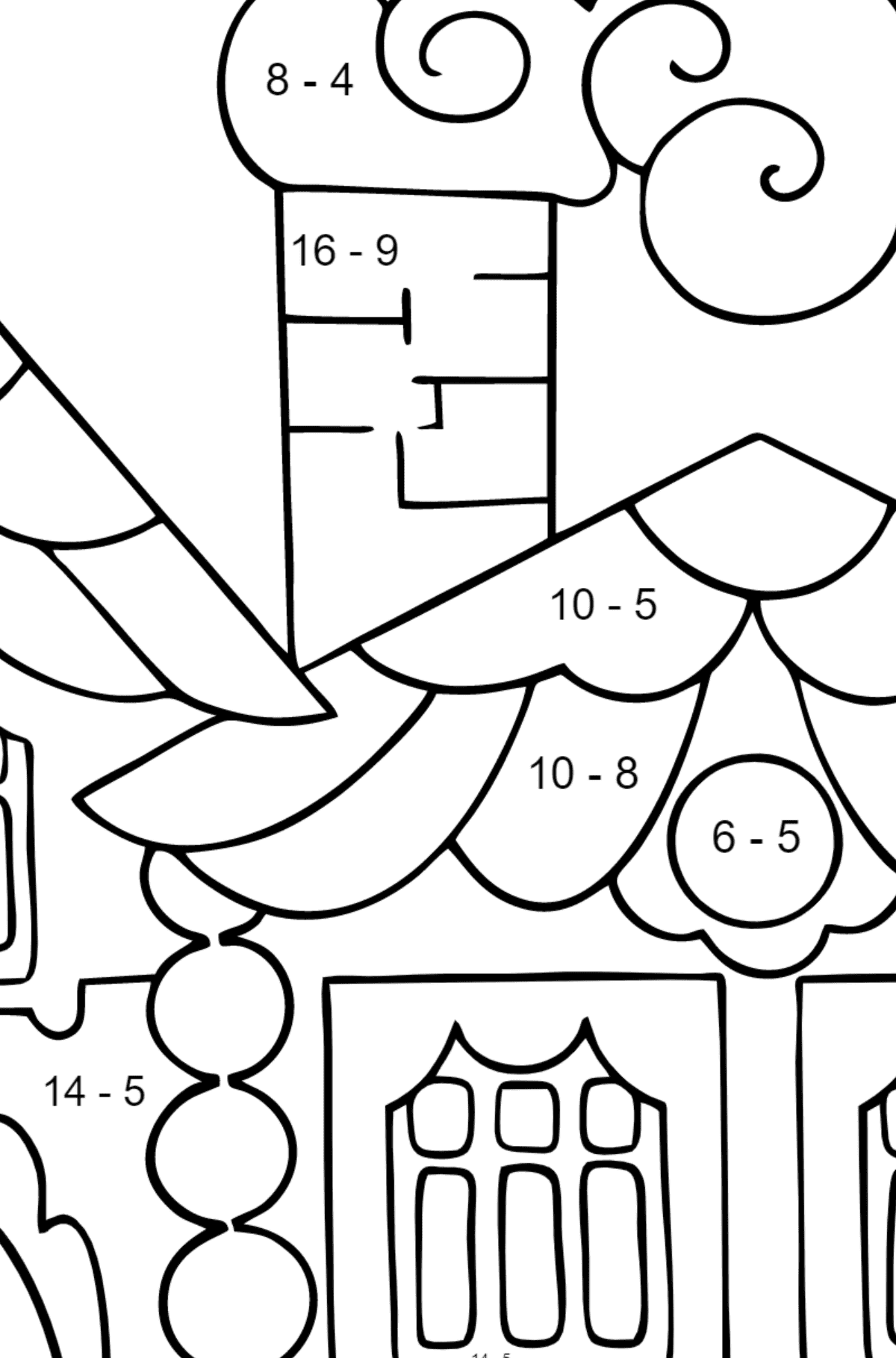 Simple Coloring Page - A House in the Forest - Math Coloring - Subtraction for Children