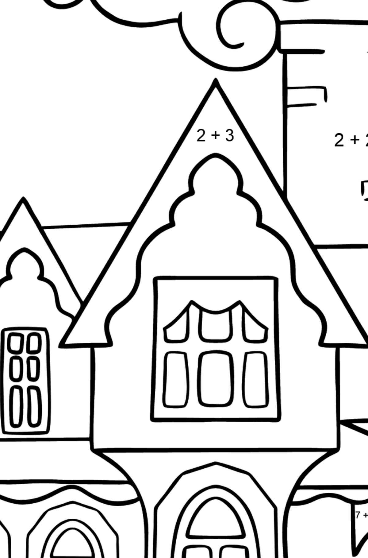 Simple Coloring Page - A Miraculous House - Math Coloring - Addition for Kids