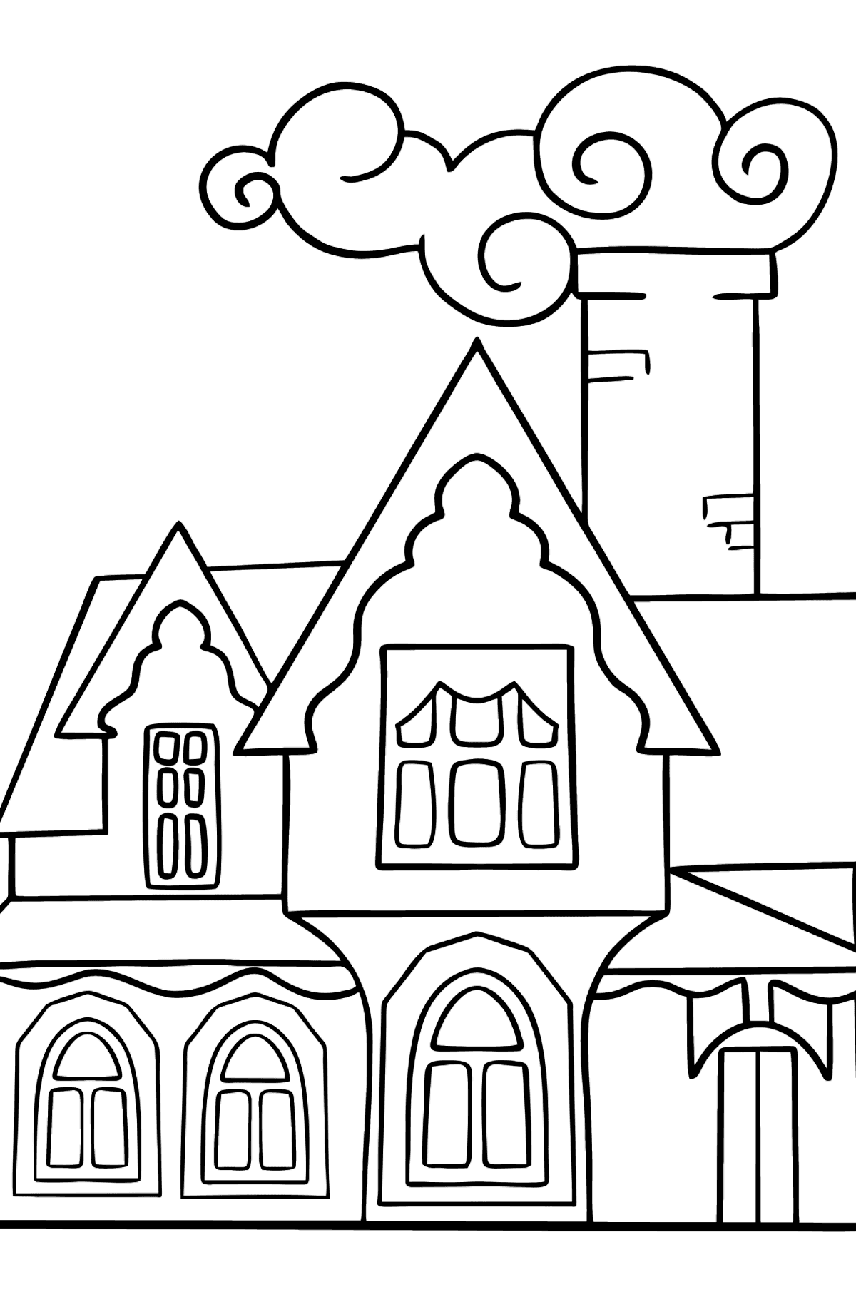 Tegning til farvning mirakuløst hus (let) - Tegninger til farvelægning for børn