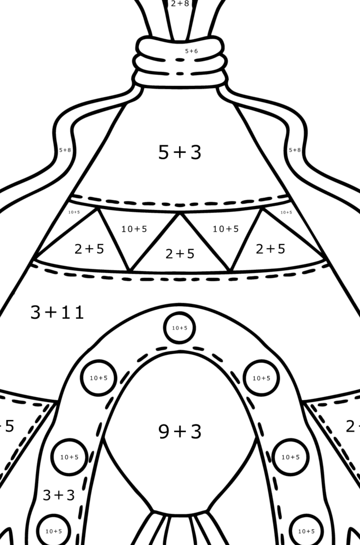 Tepee coloring page - Math Coloring - Addition for Kids