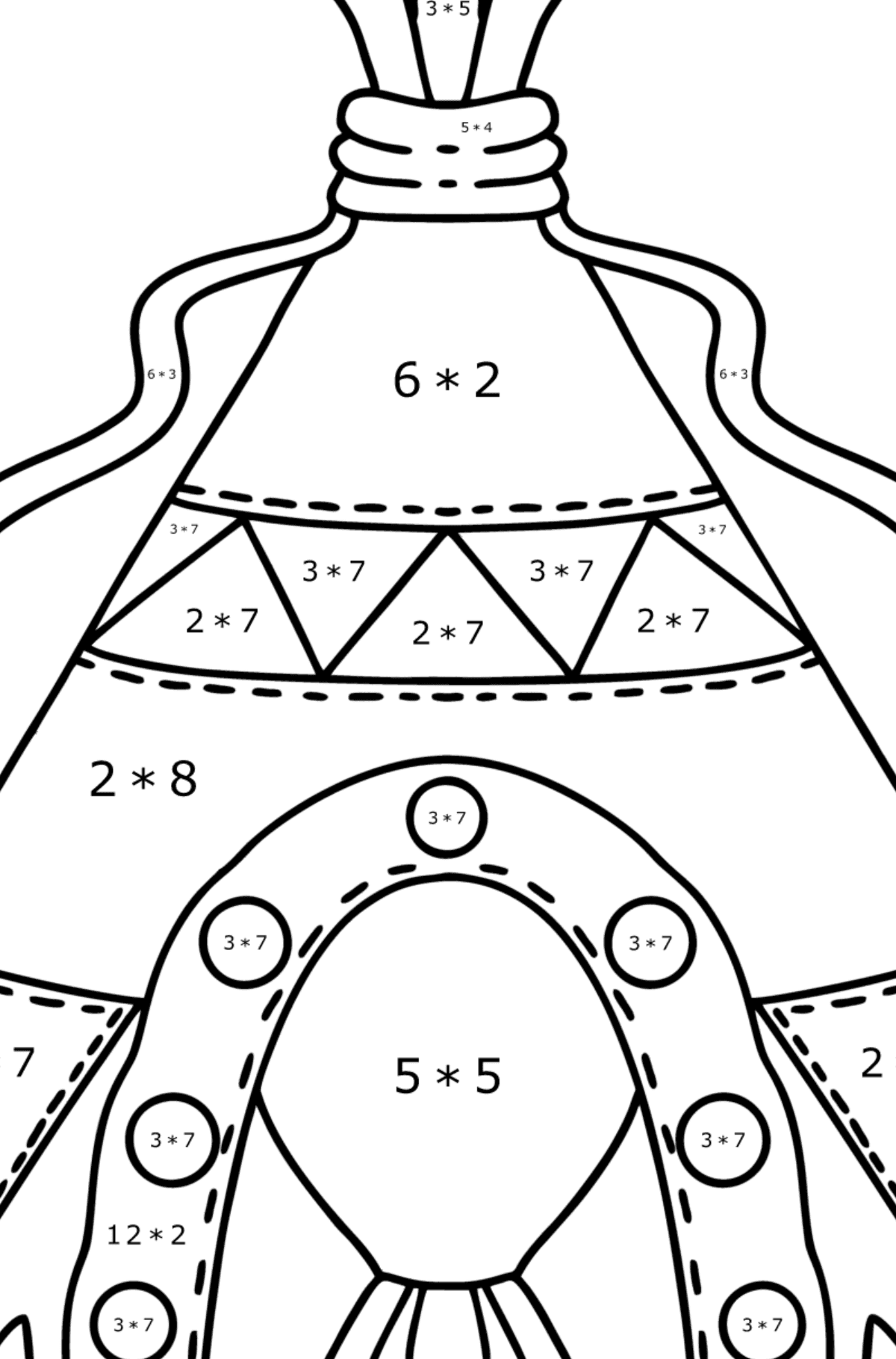 Tepee coloring page - Math Coloring - Multiplication for Kids