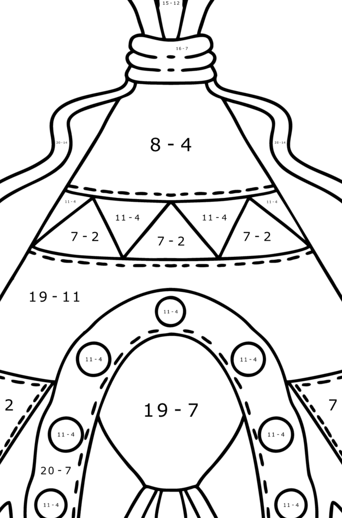 Tepee coloring page - Math Coloring - Subtraction for Kids